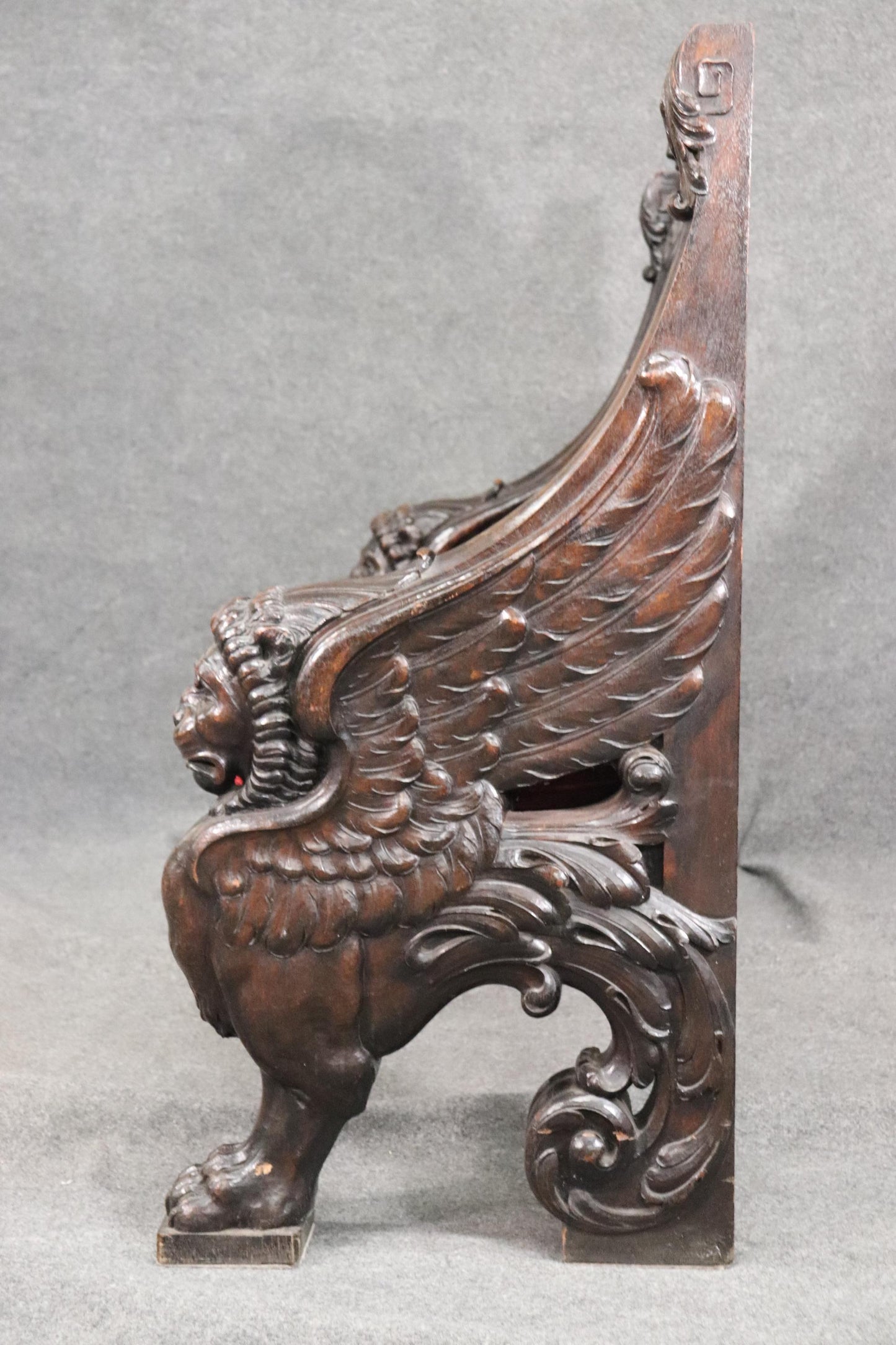 Monumental Carved Walnut Victorian Walnut Griffin Bench with Paw Feet circa 1890