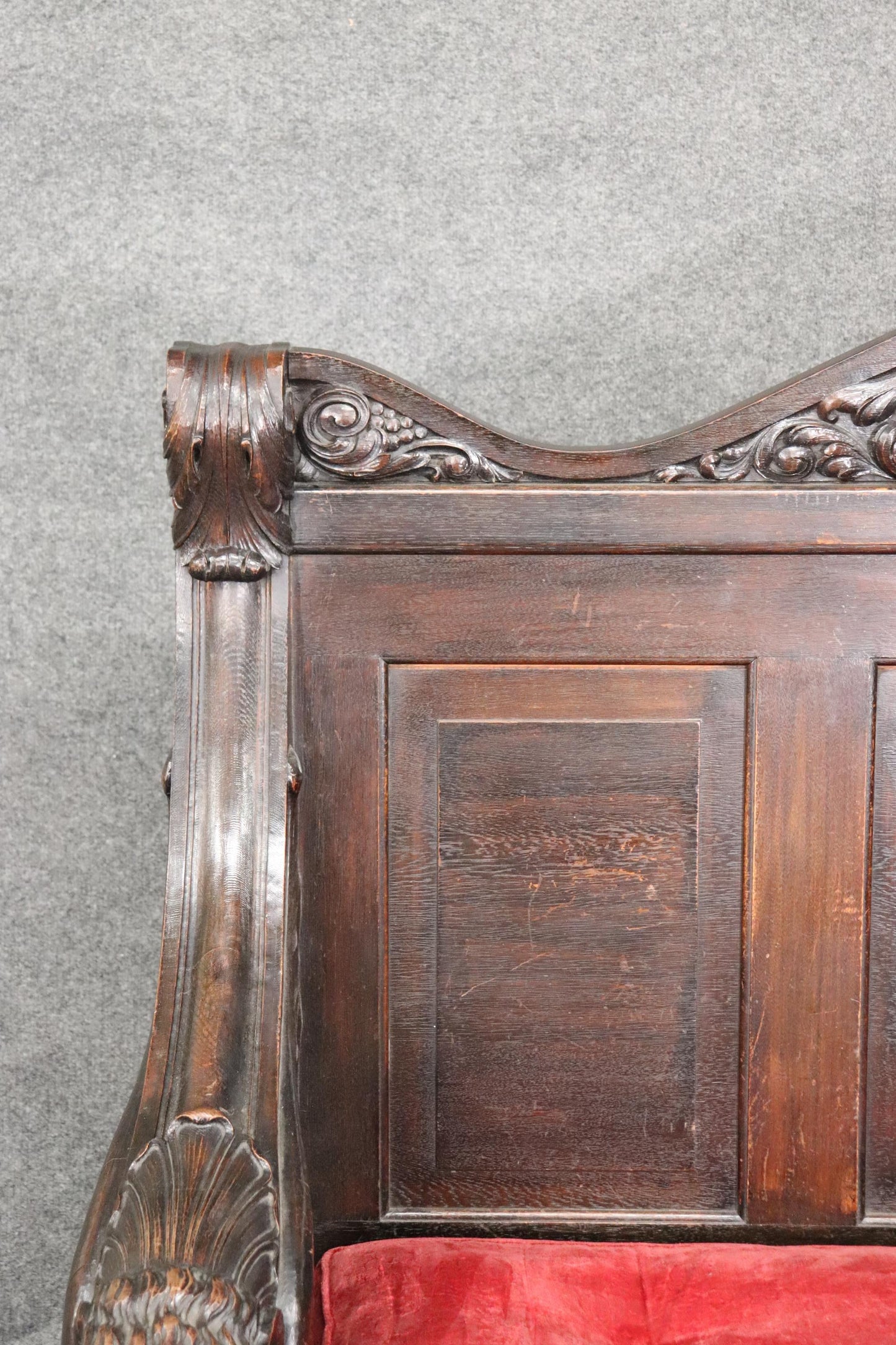 Monumental Carved Walnut Victorian Walnut Griffin Bench with Paw Feet circa 1890