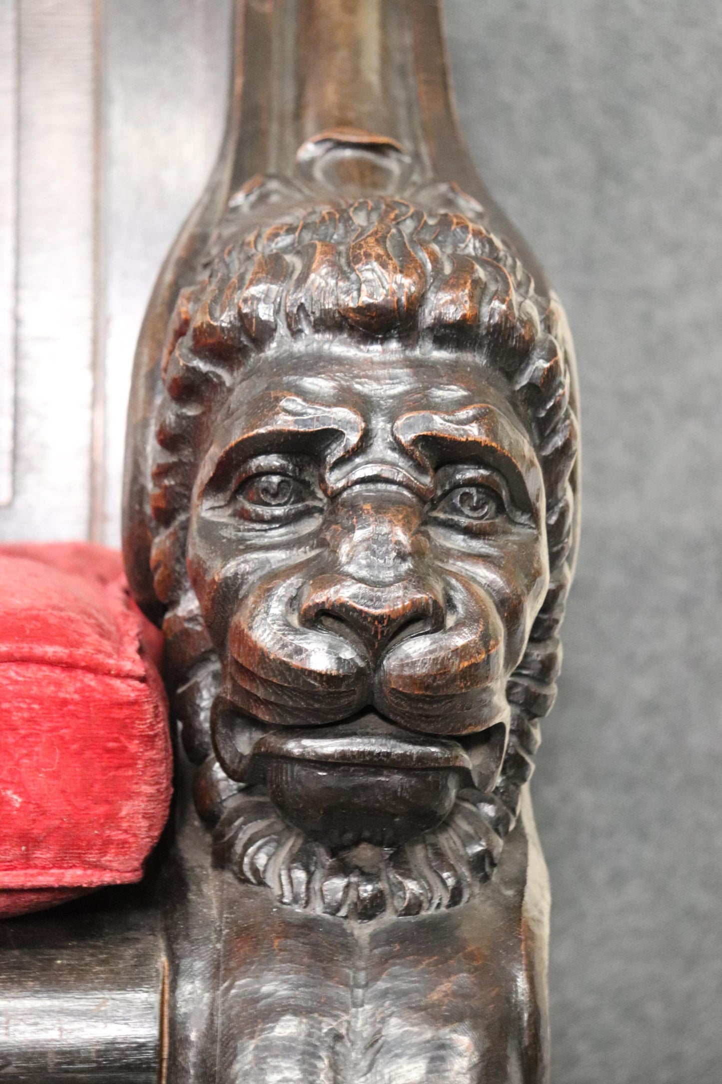 Monumental Carved Walnut Victorian Walnut Griffin Bench with Paw Feet circa 1890