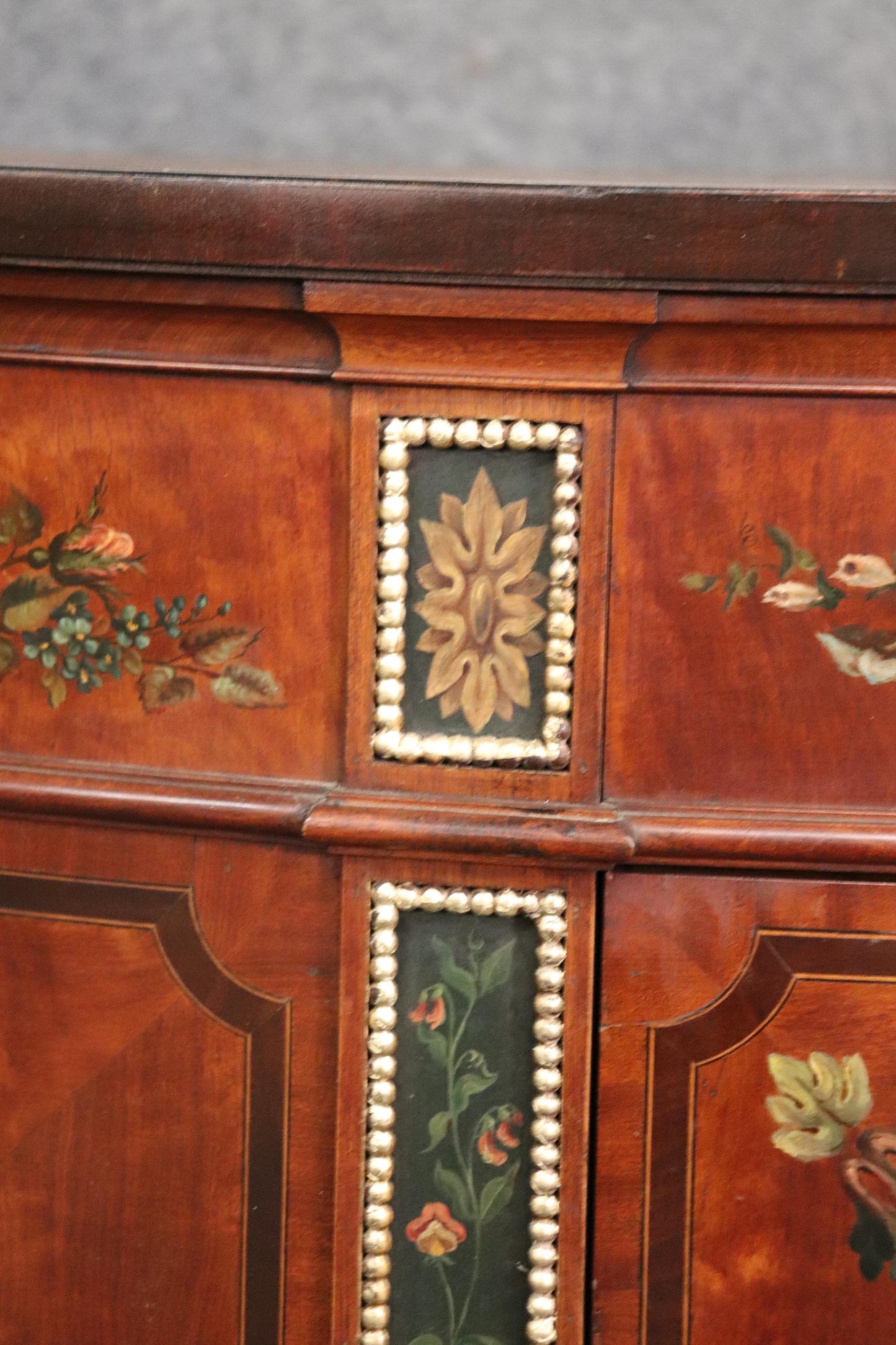 Paint Decorated Satinwood English Adams Style English Commode circa 1900