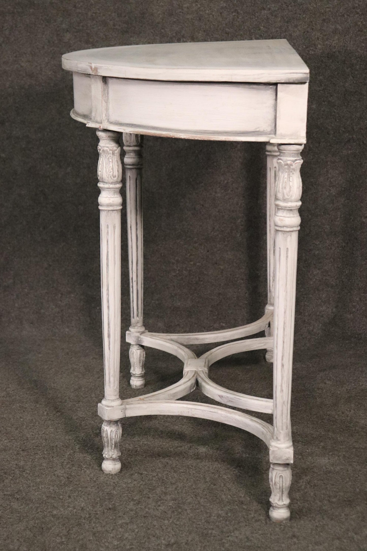 Chic Antique White Painted Demilune French Louis XVI Console Table