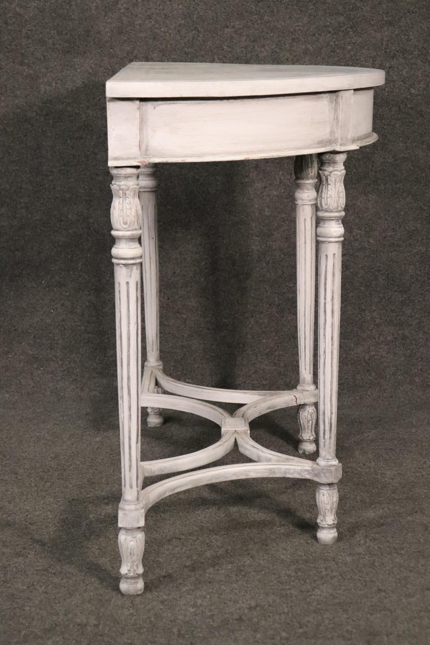 Chic Antique White Painted Demilune French Louis XVI Console Table