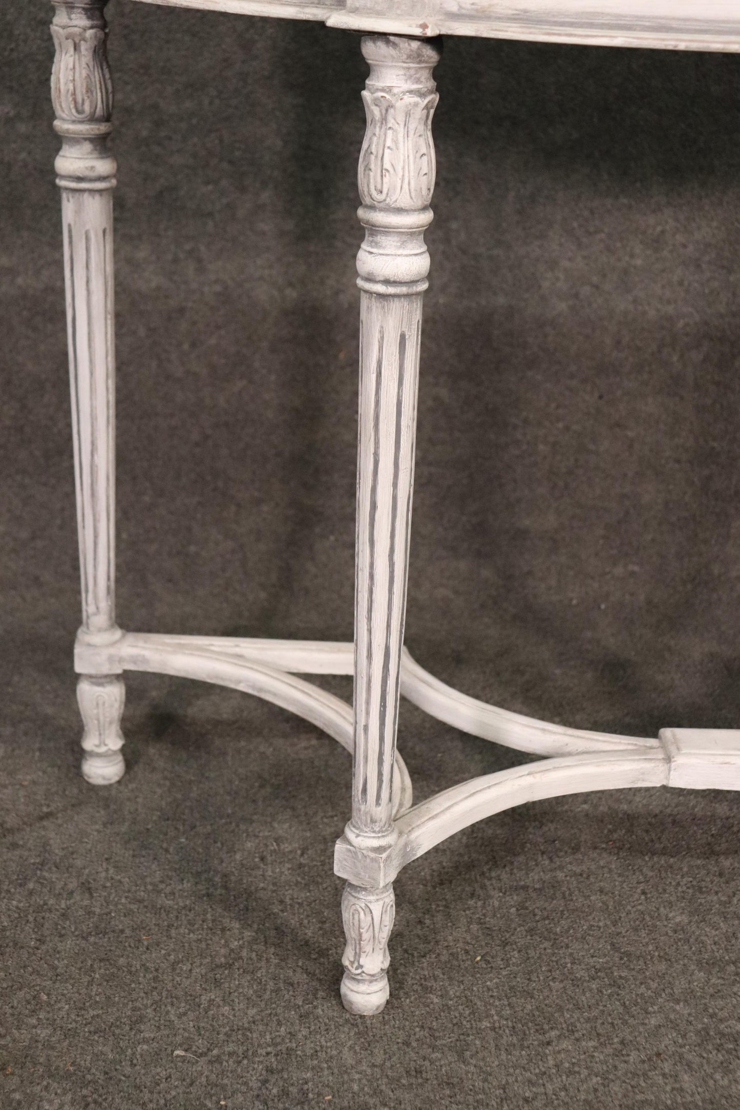 Chic Antique White Painted Demilune French Louis XVI Console Table