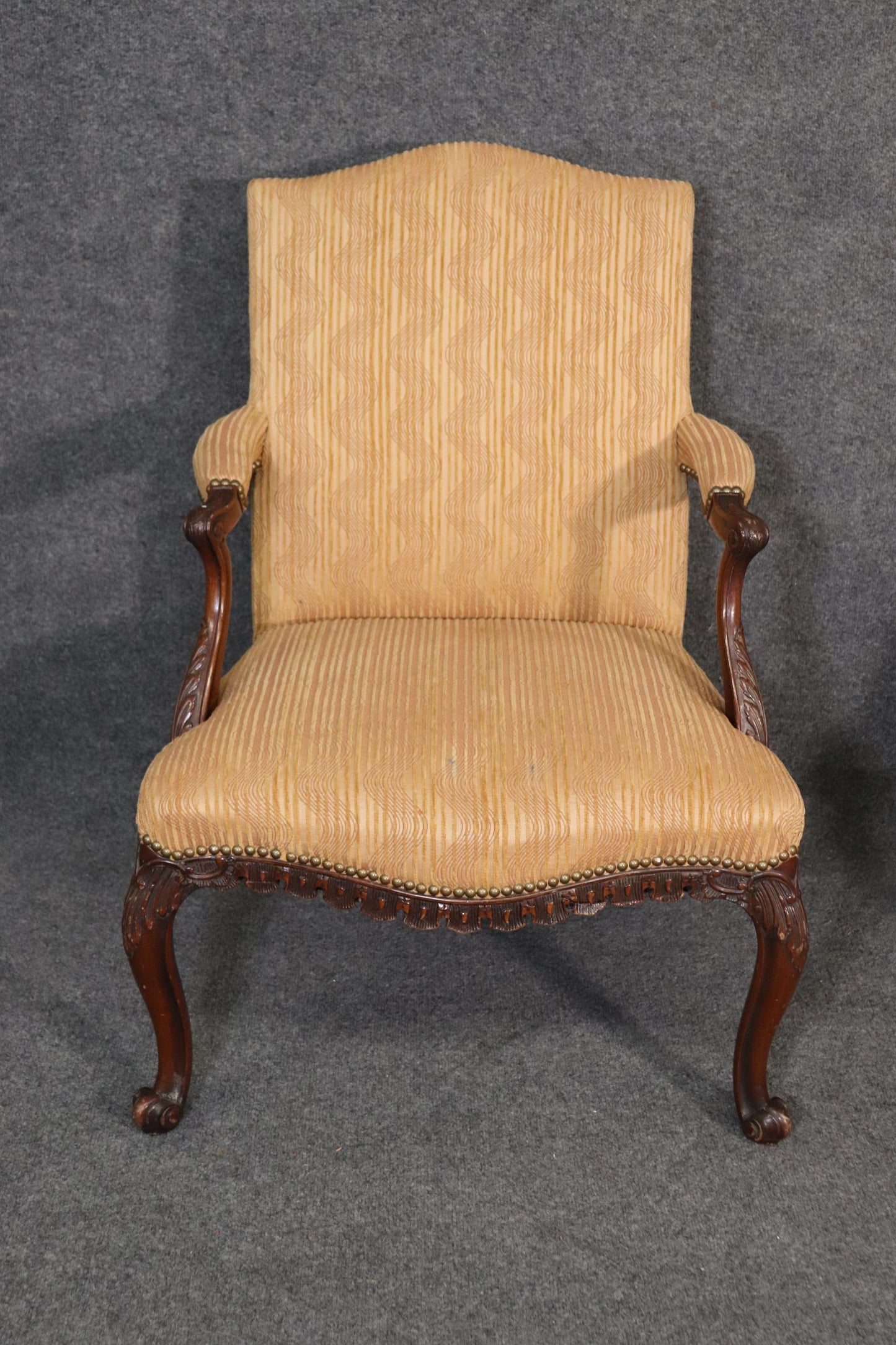 Pair of English Georgian Carved Mahogany Armchairs, Circa 1940s