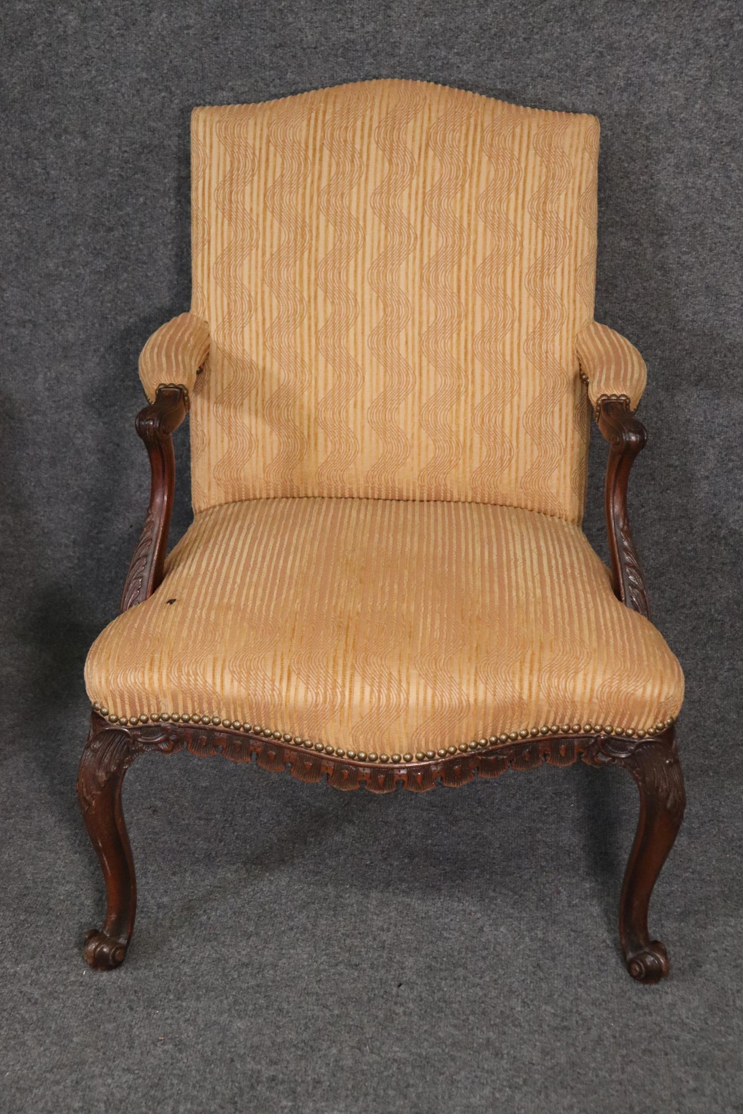 Pair of English Georgian Carved Mahogany Armchairs, Circa 1940s