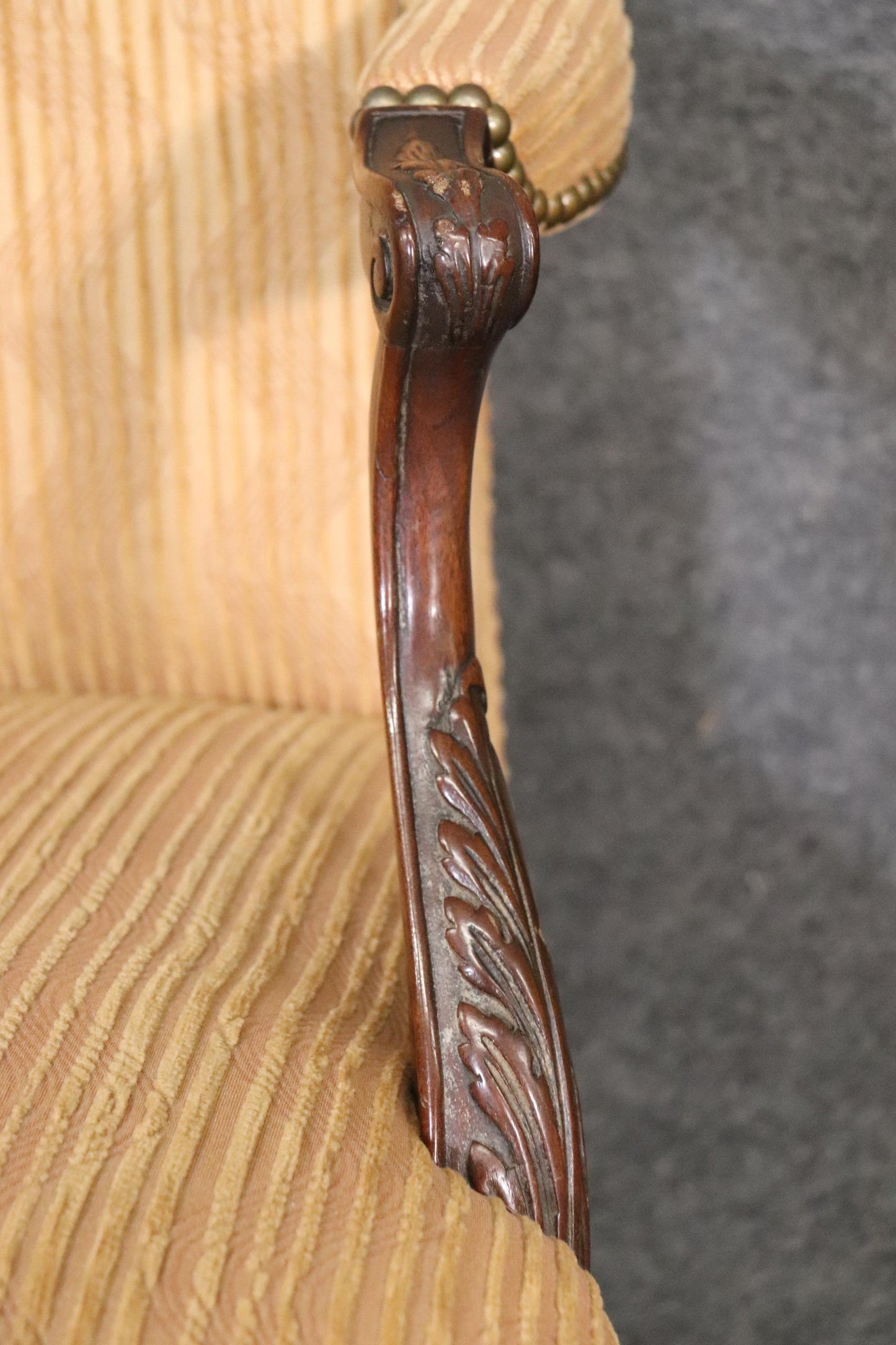 Pair of English Georgian Carved Mahogany Armchairs, Circa 1940s