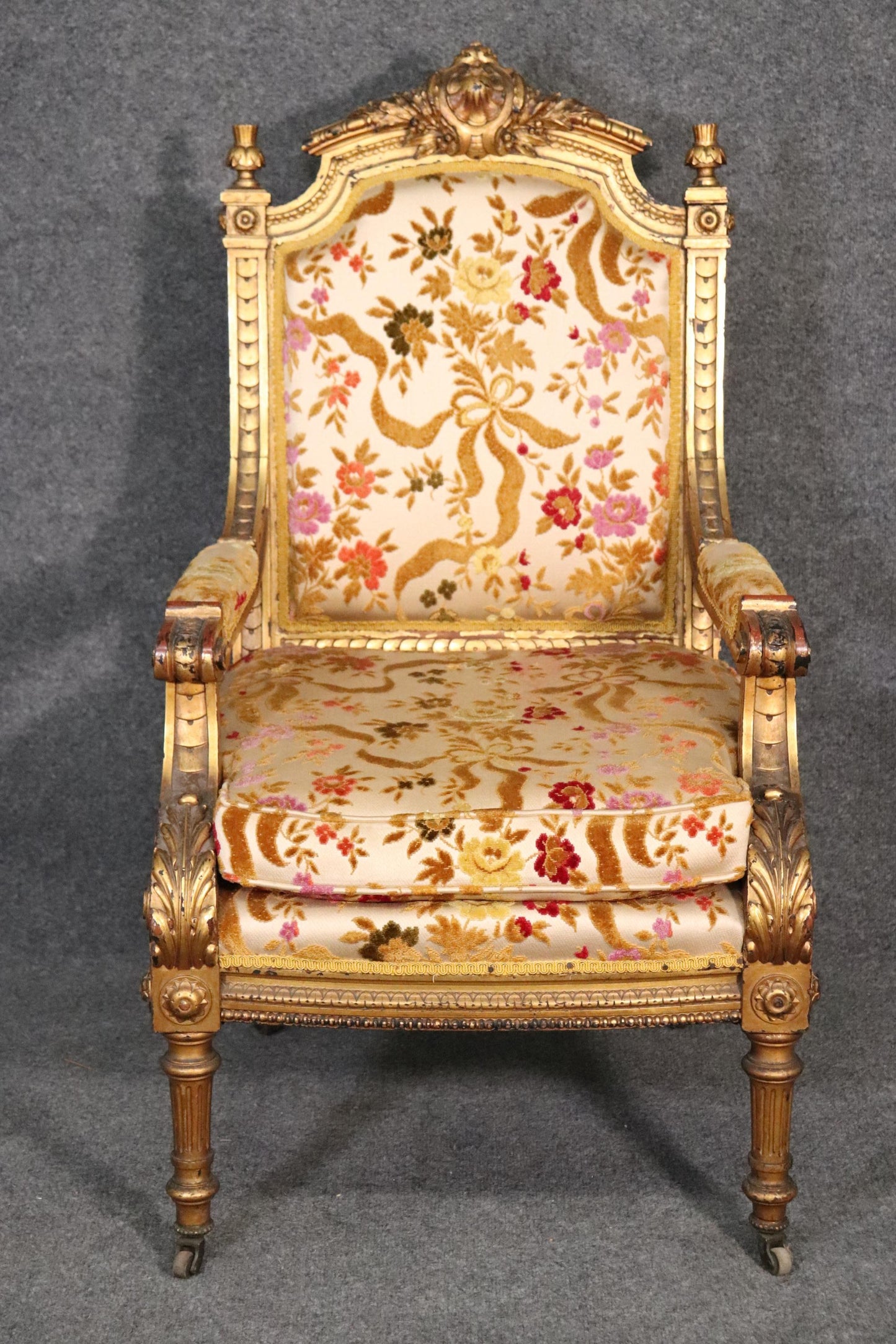 Luminous Gilded French Louis XVI Regal Looking Armchair Fauteuil