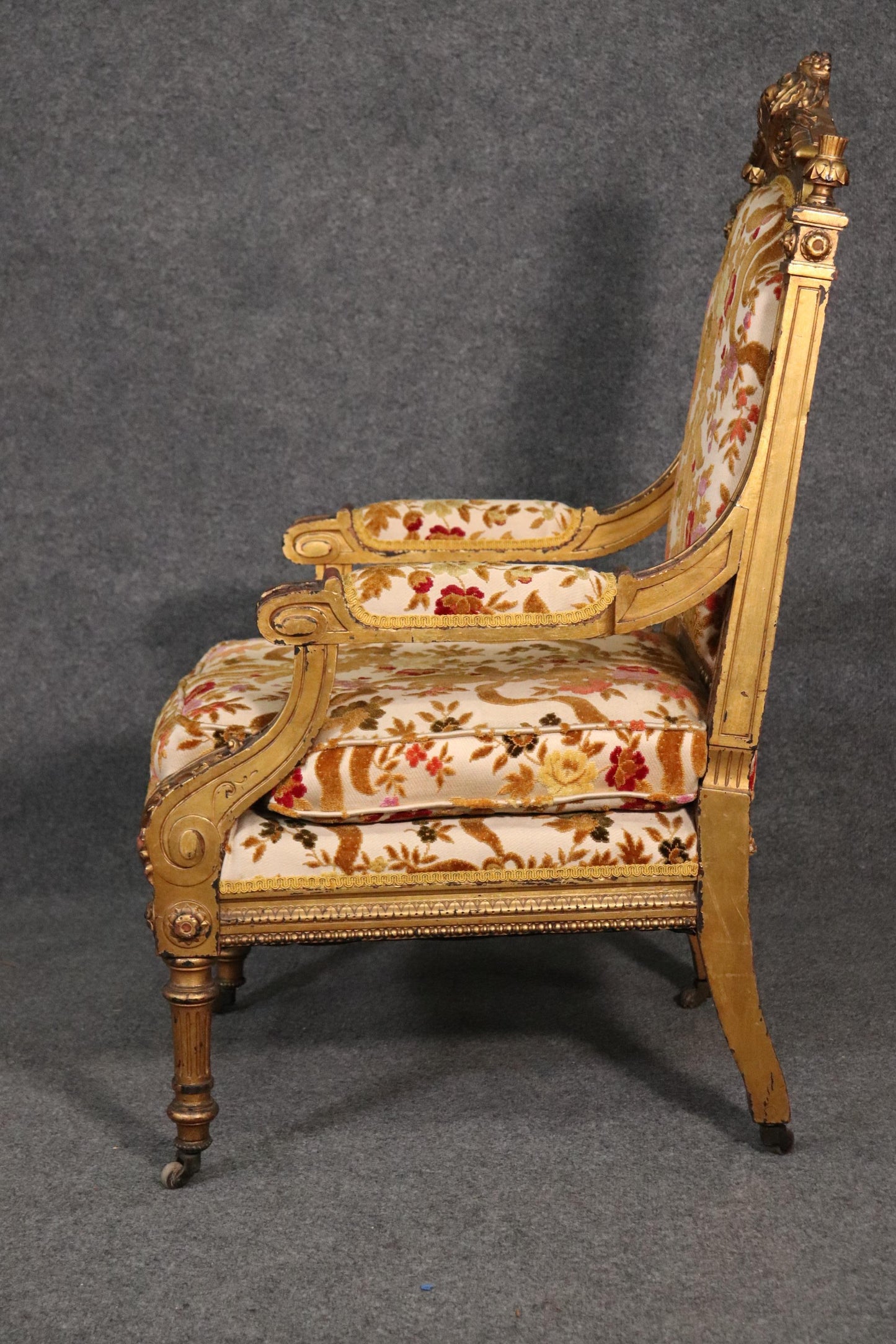 Luminous Gilded French Louis XVI Regal Looking Armchair Fauteuil