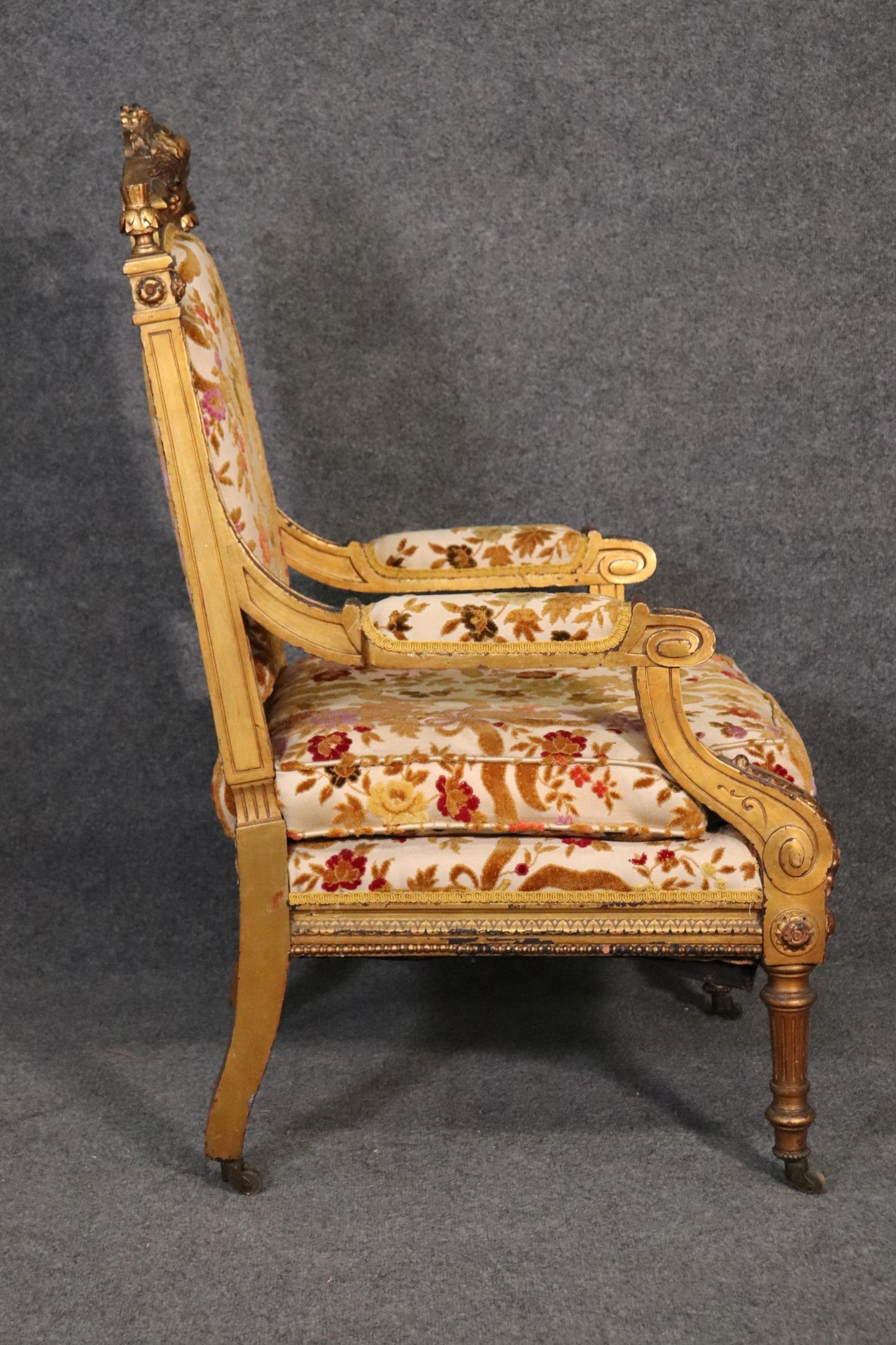 Luminous Gilded French Louis XVI Regal Looking Armchair Fauteuil