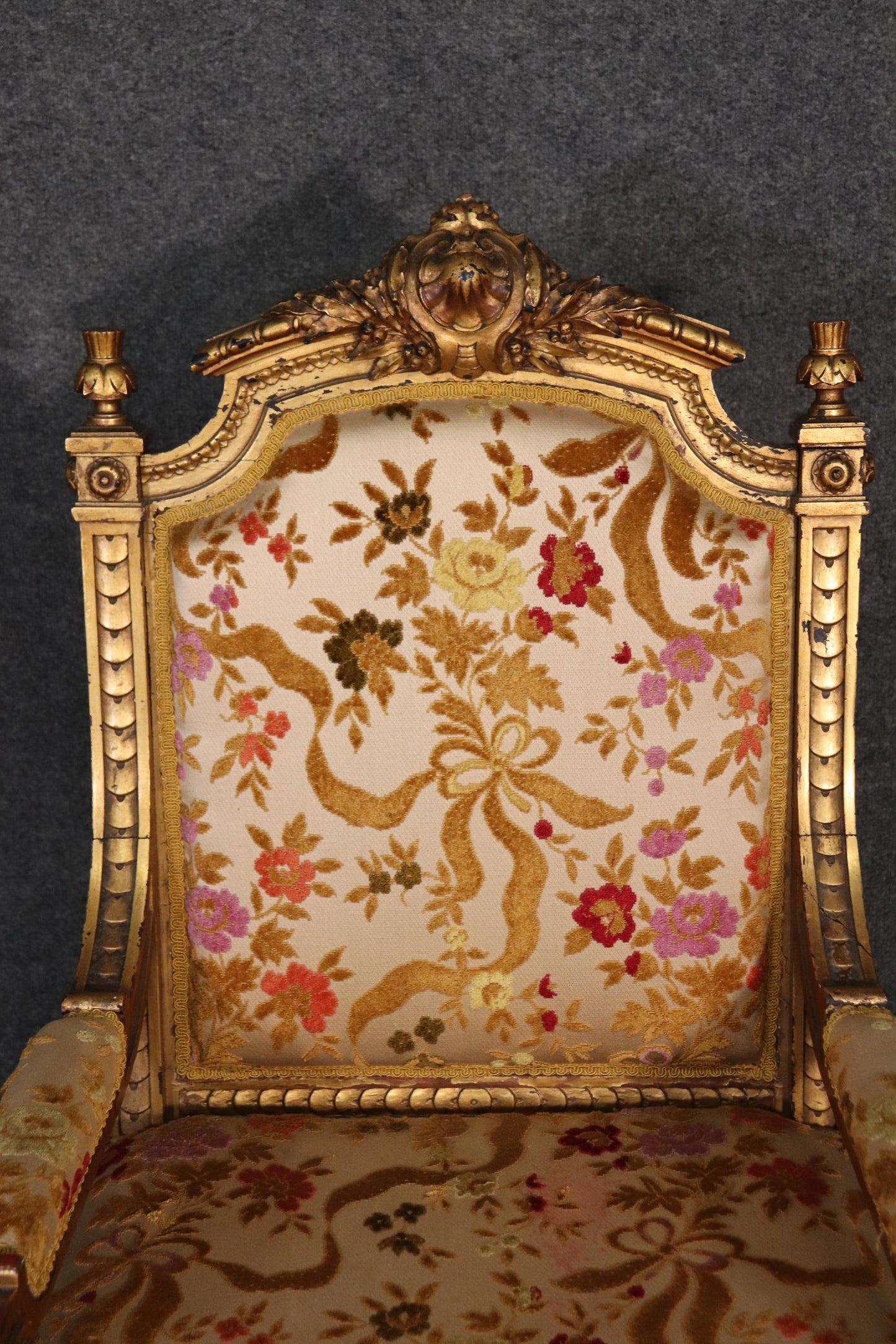 Luminous Gilded French Louis XVI Regal Looking Armchair Fauteuil