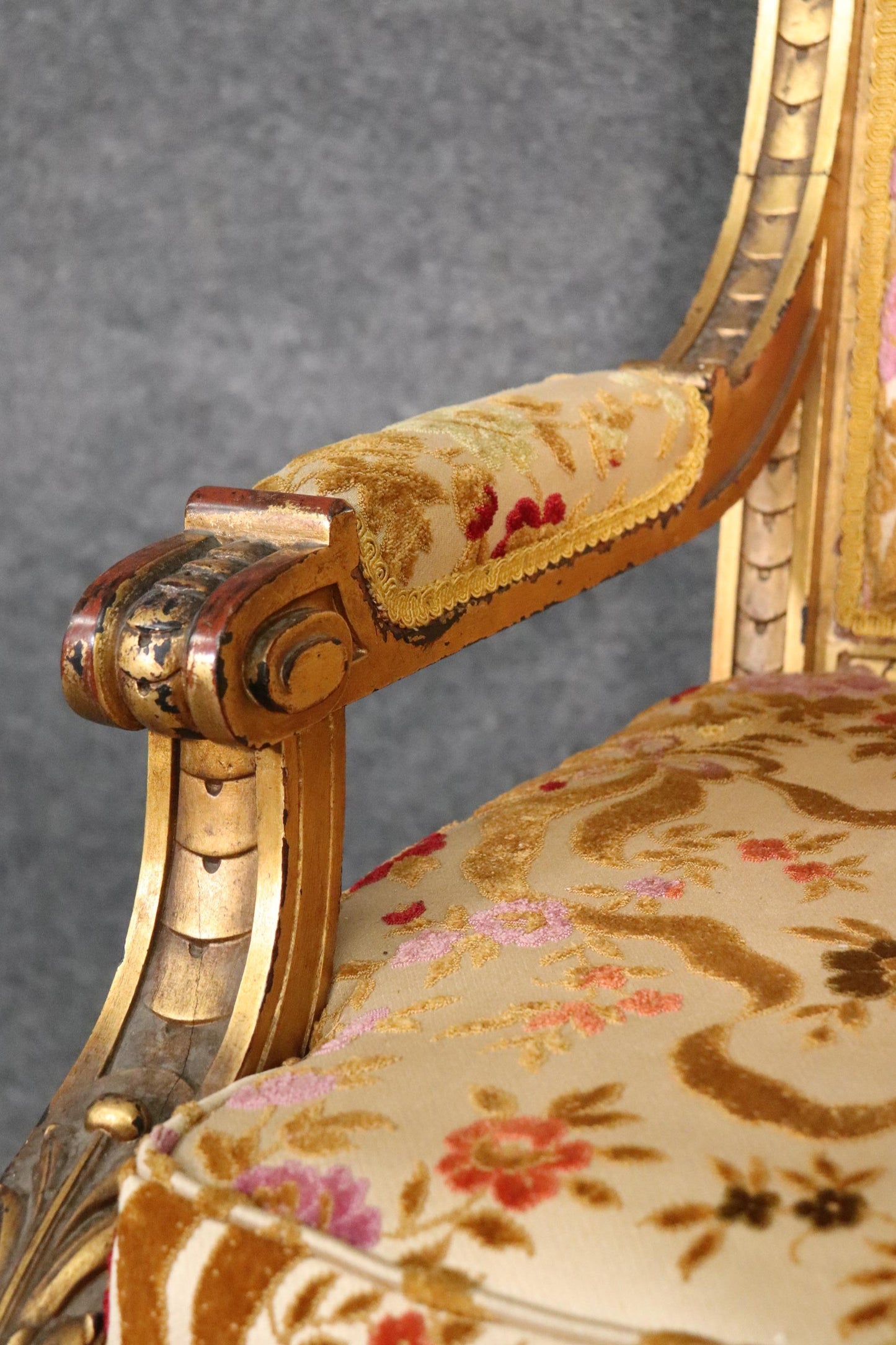 Luminous Gilded French Louis XVI Regal Looking Armchair Fauteuil