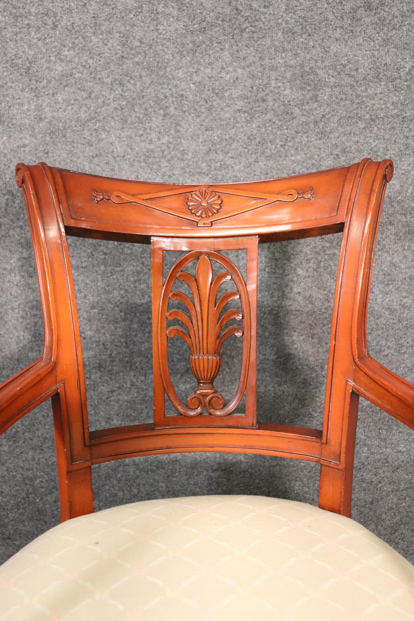 Set of 6 French Carved Walnut Regency Dining Chairs Circa 1950