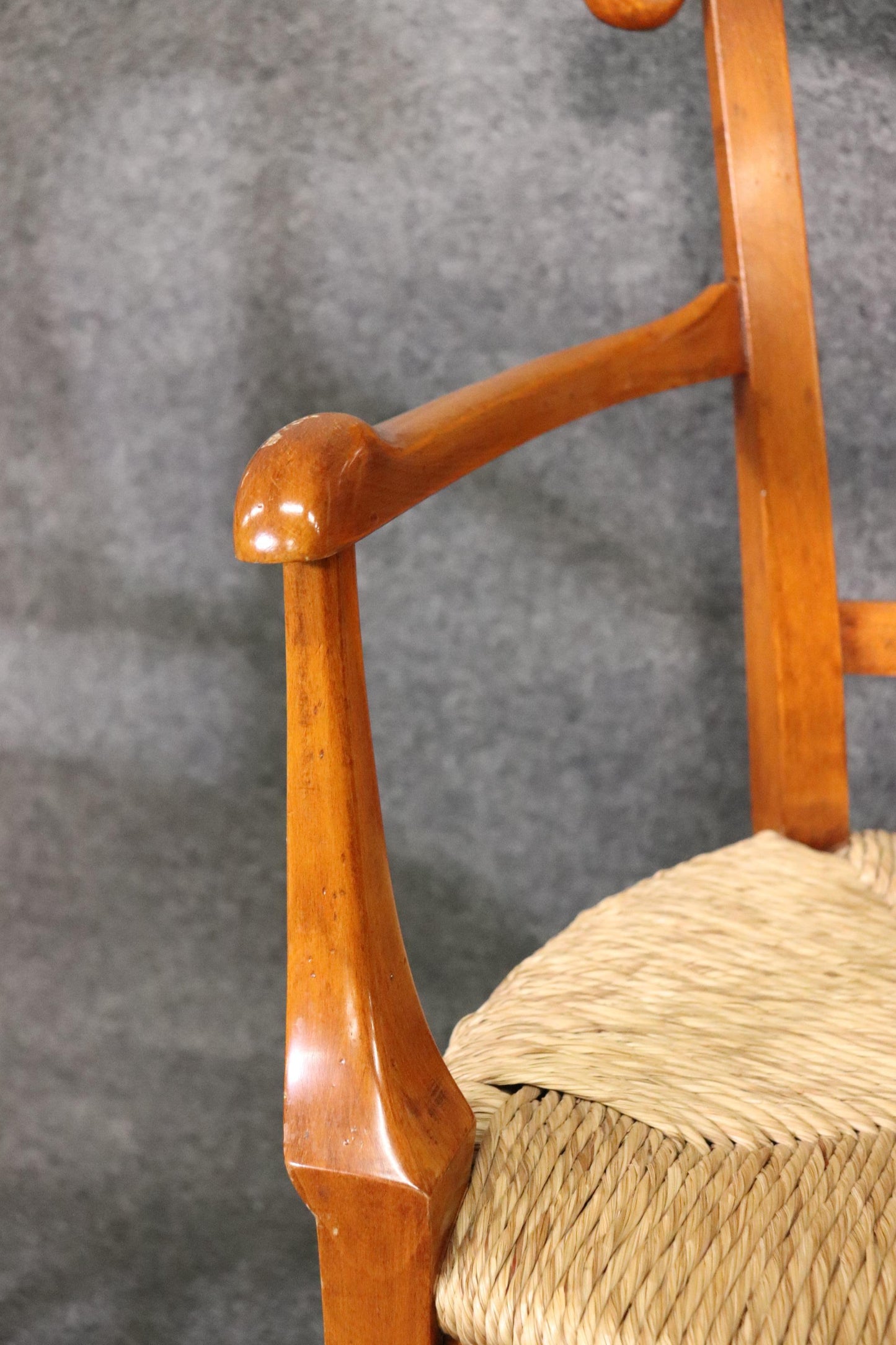 Fine Pair Solid Walnut French Directoire Rush Seated Armchairs