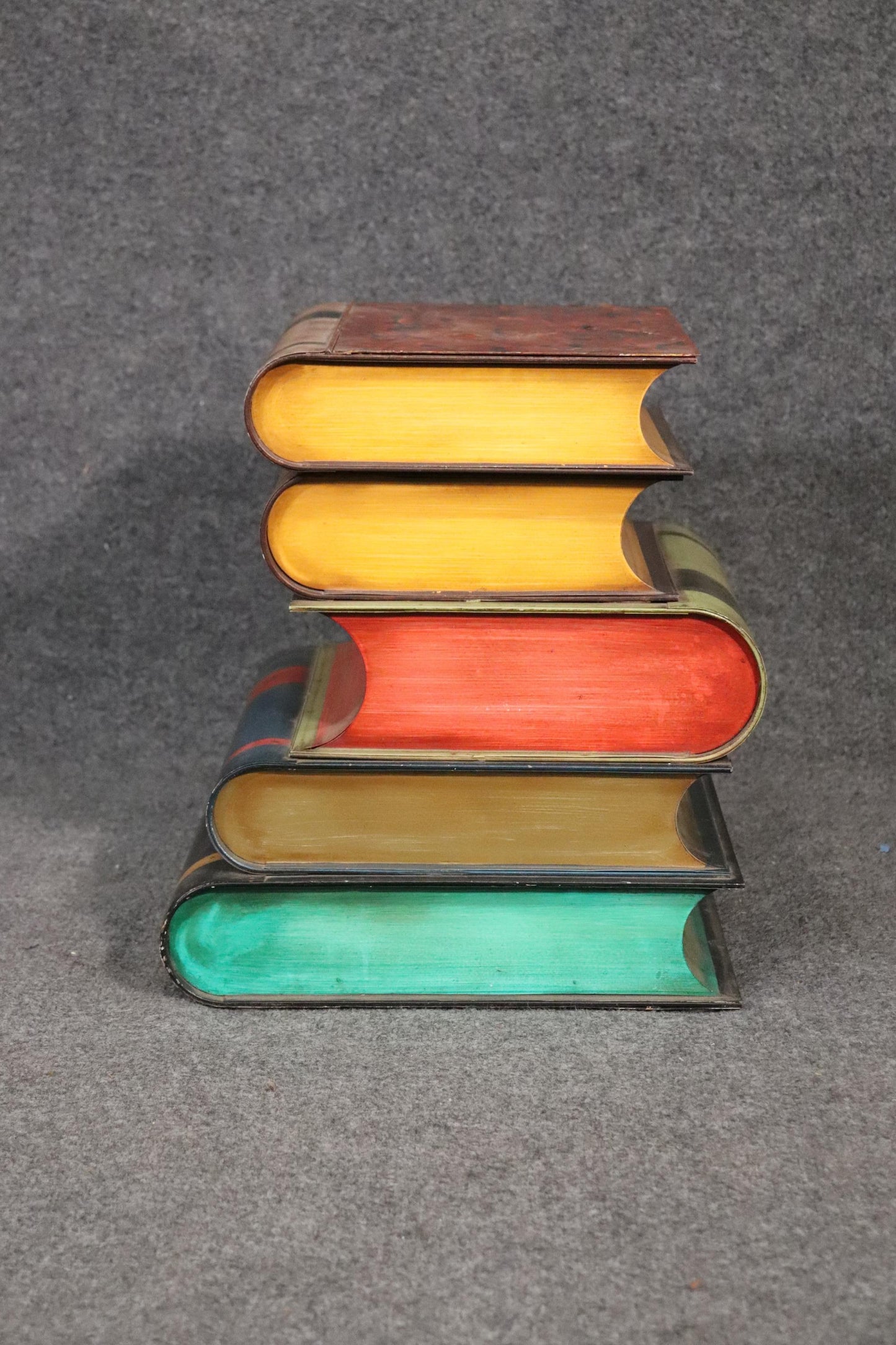 Italian Companion Pair Tole Painted Literature Books End Tables