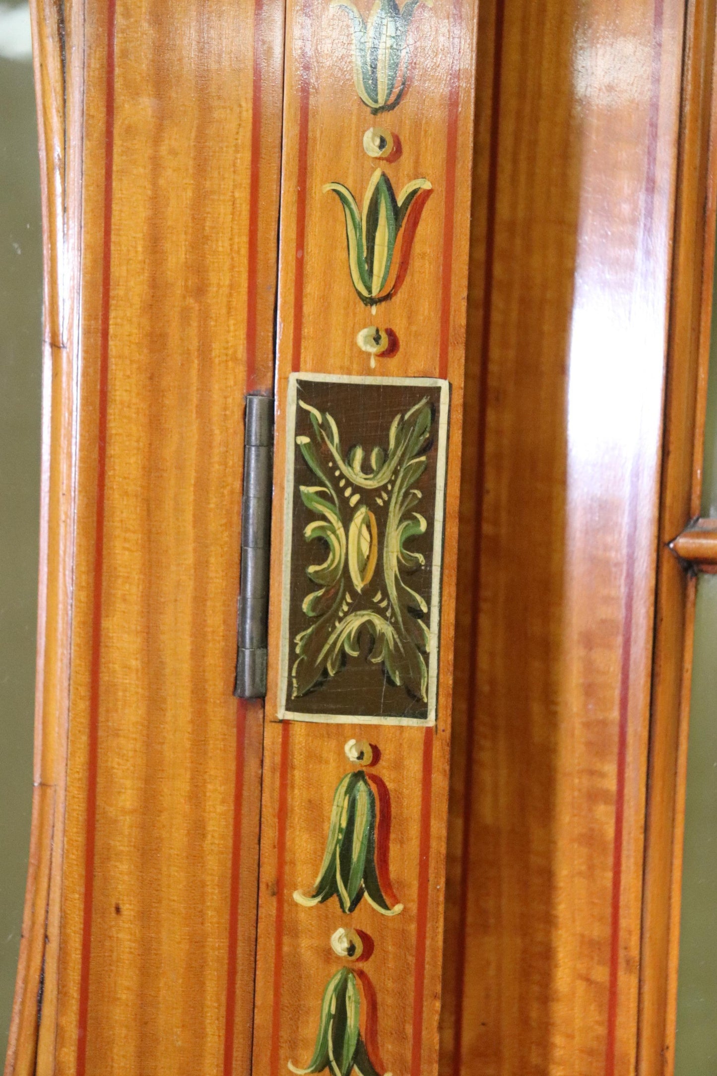 Fine Satinwood Paint Decorated English Adams Vitrine China Cabinet Circa 1900