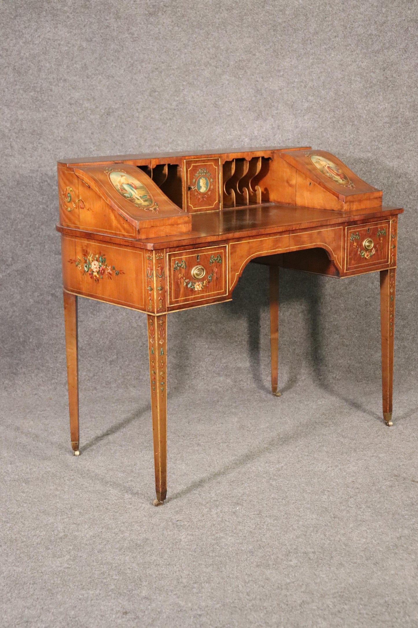 Fine Quality 1890s English Adams Paint Decorated Carlton House Desk