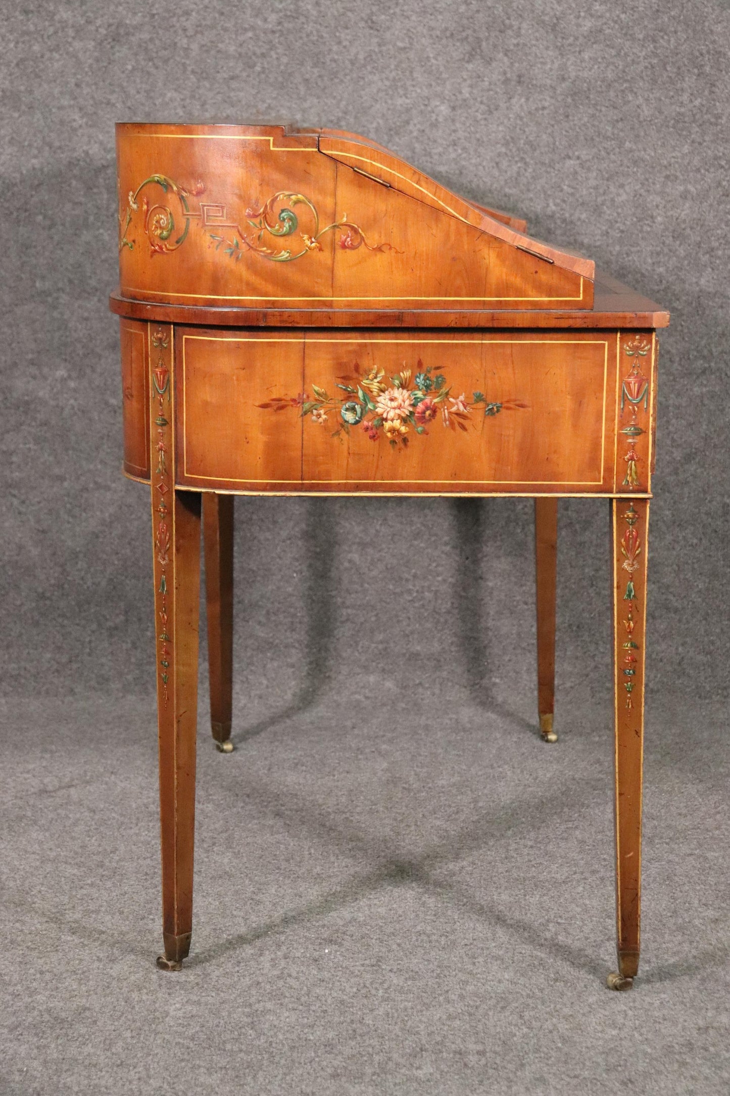 Fine Quality 1890s English Adams Paint Decorated Carlton House Desk