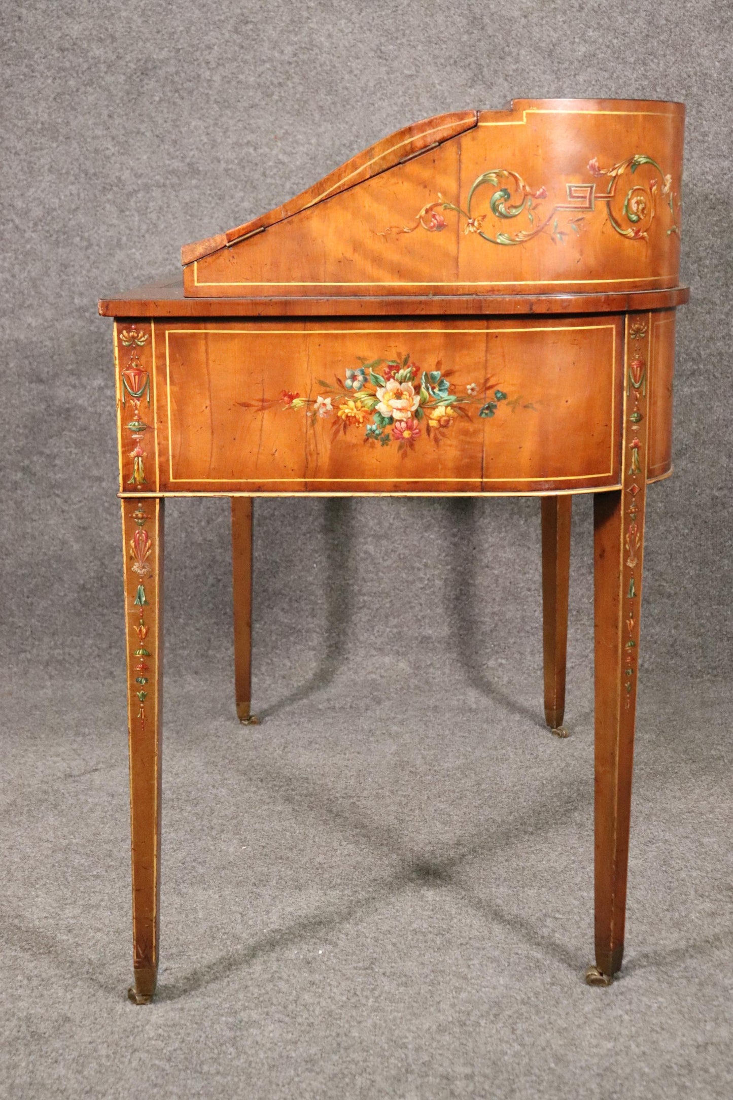 Fine Quality 1890s English Adams Paint Decorated Carlton House Desk