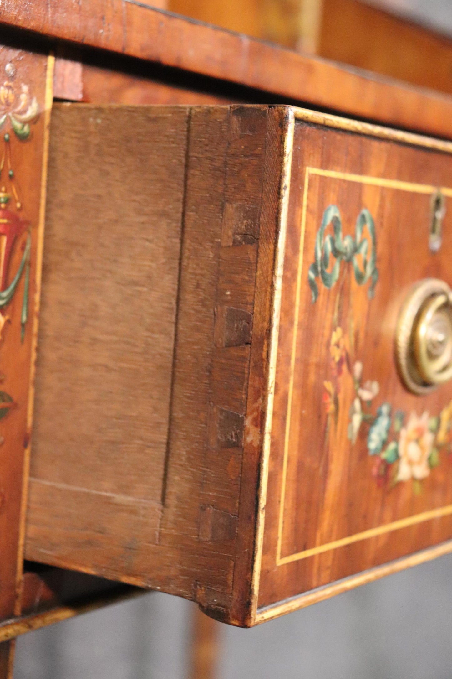 Fine Quality 1890s English Adams Paint Decorated Carlton House Desk