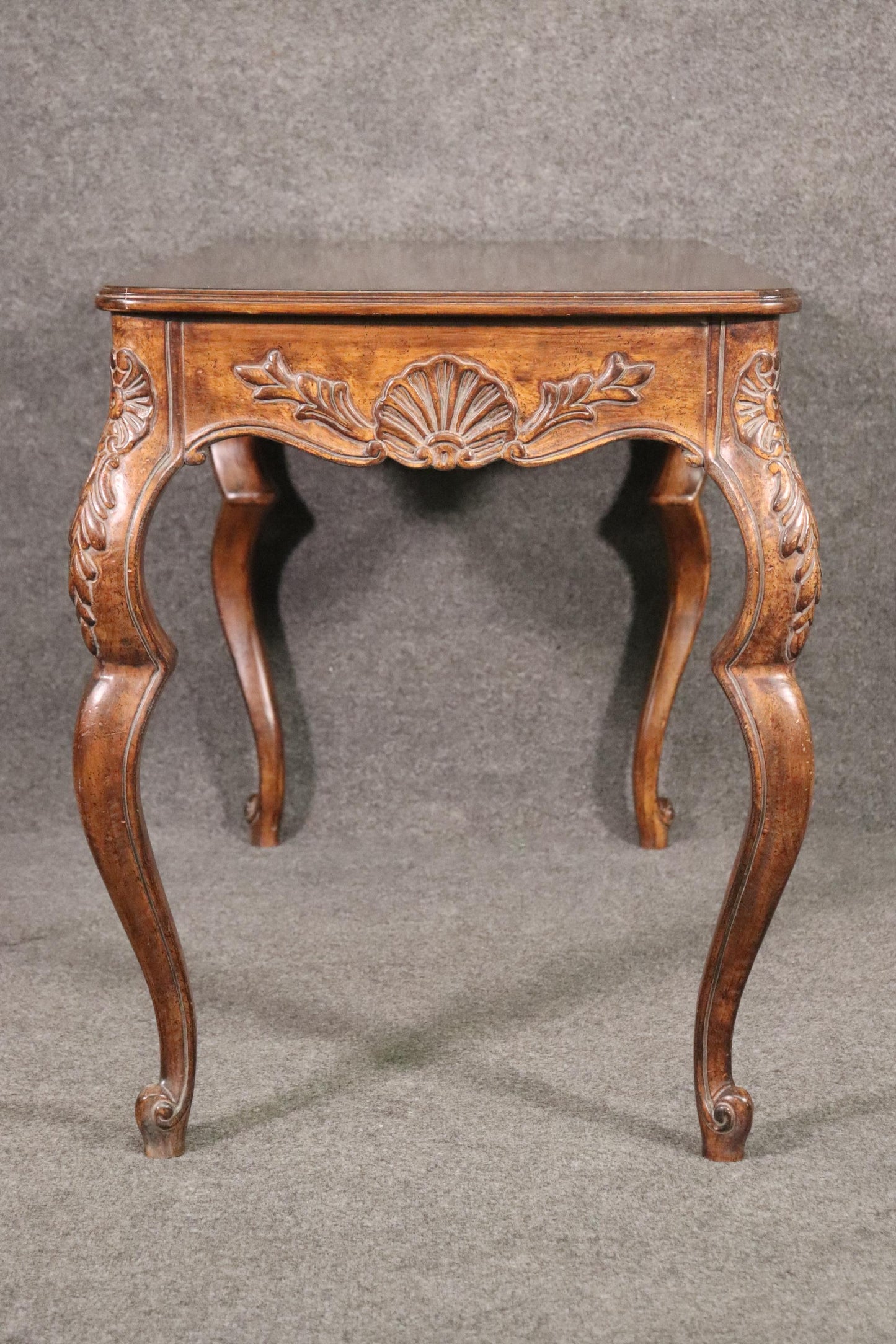 French Louis XV Rococo Style Walnut Writing Desk Table Circa 1960s