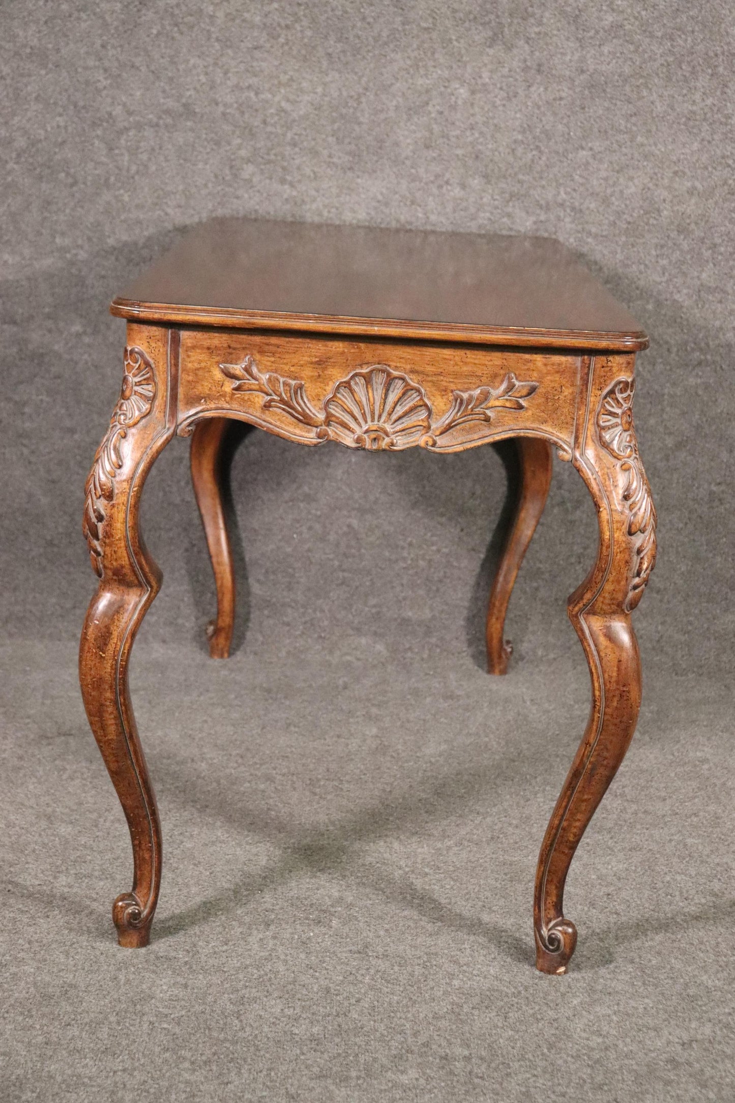 French Louis XV Rococo Style Walnut Writing Desk Table Circa 1960s