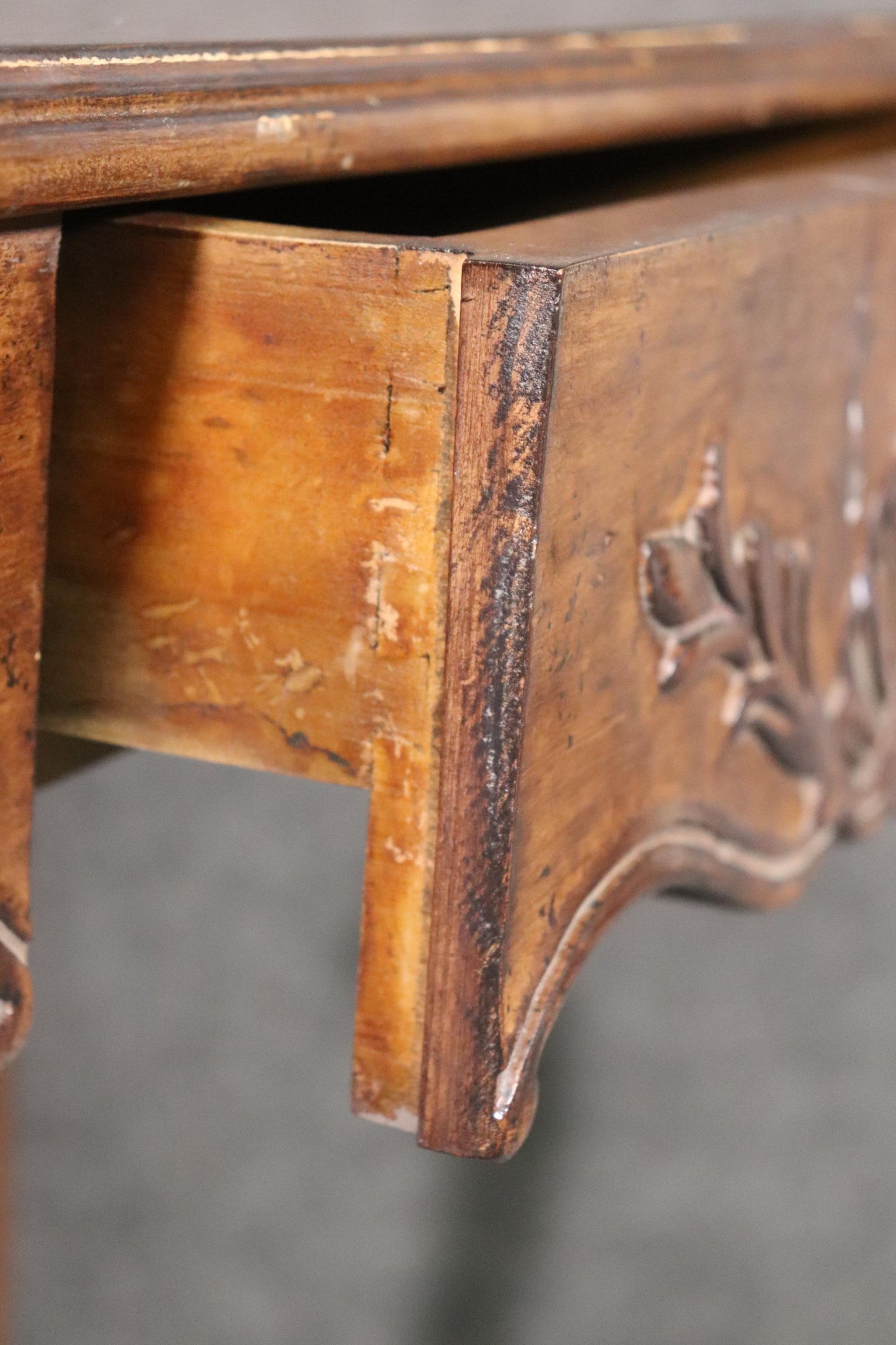 French Louis XV Rococo Style Walnut Writing Desk Table Circa 1960s