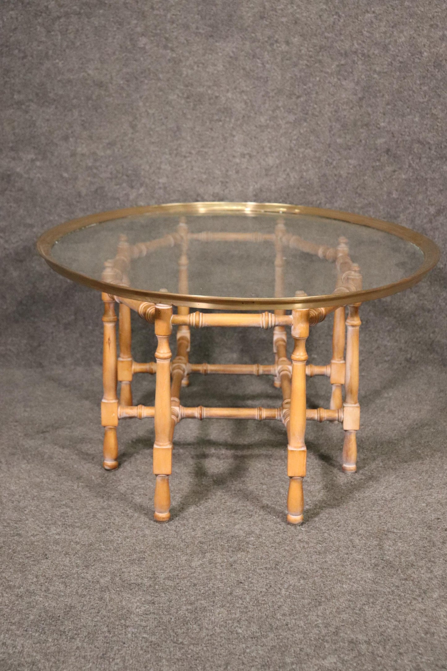 Baker Furniture Company Faux Bamboo Brass and Glass Tray Top Table