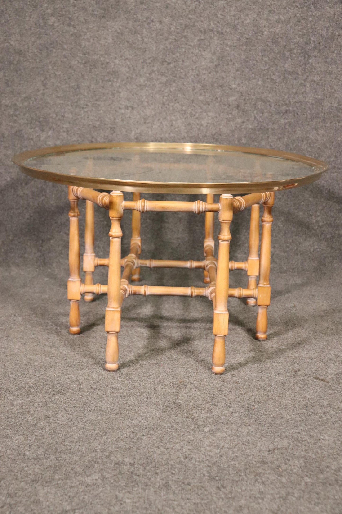 Baker Furniture Company Faux Bamboo Brass and Glass Tray Top Table