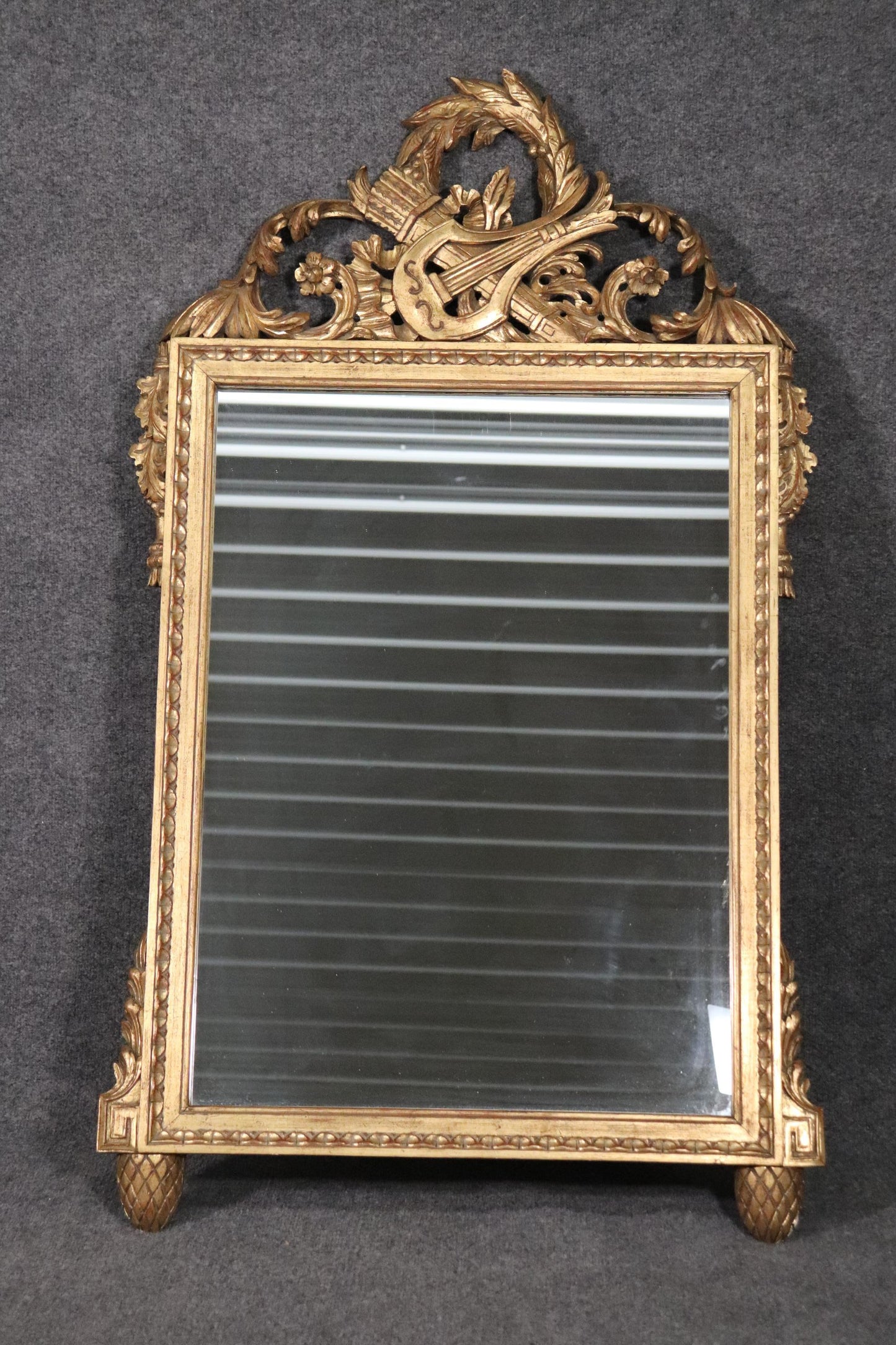 Fine Quality Gold Gilded French Harvest Wall Mirror Circa 1960s