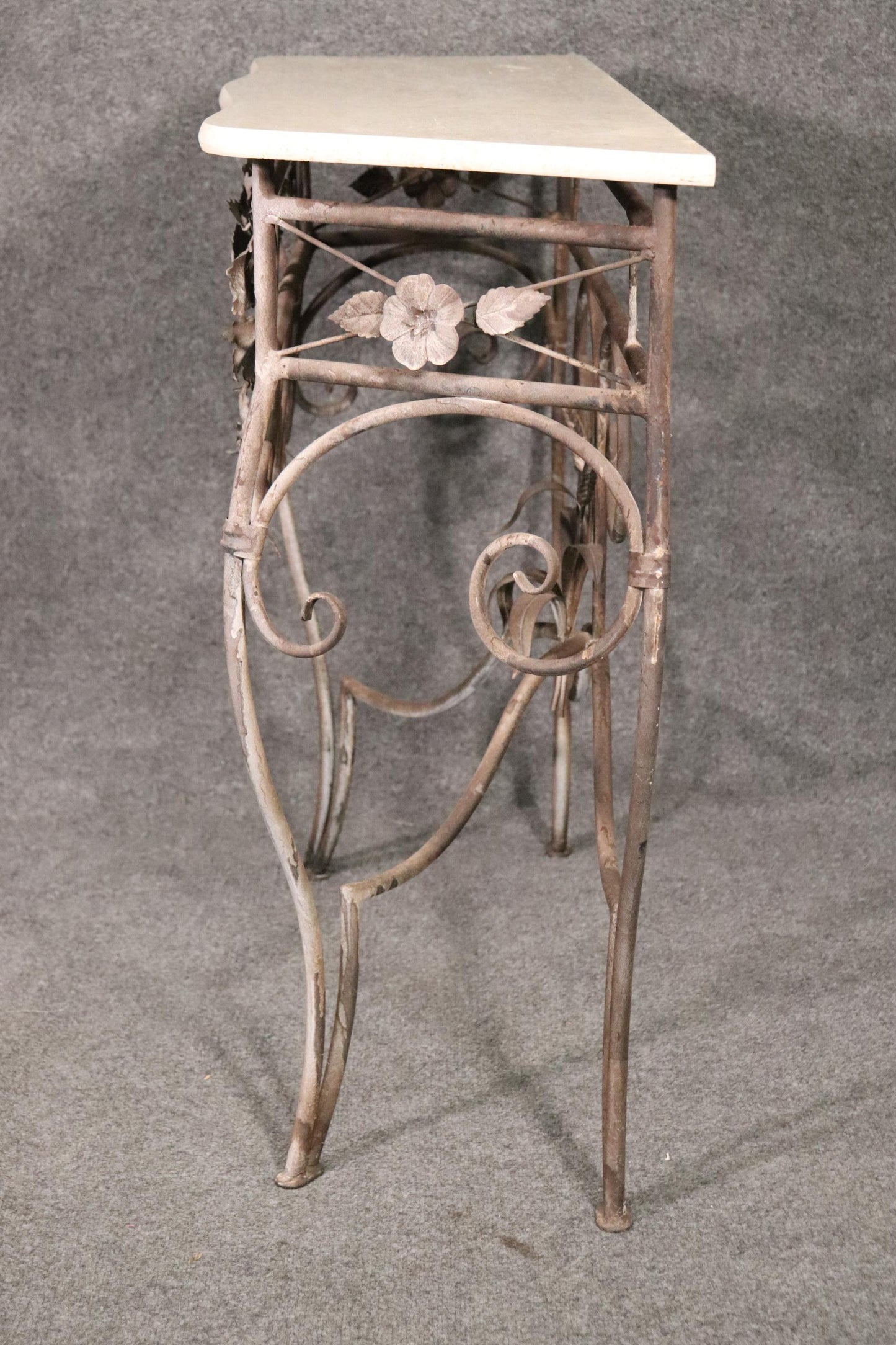 Italian Marble Top Wrought Iron Console Table and Matching Mirror, circa 1920s