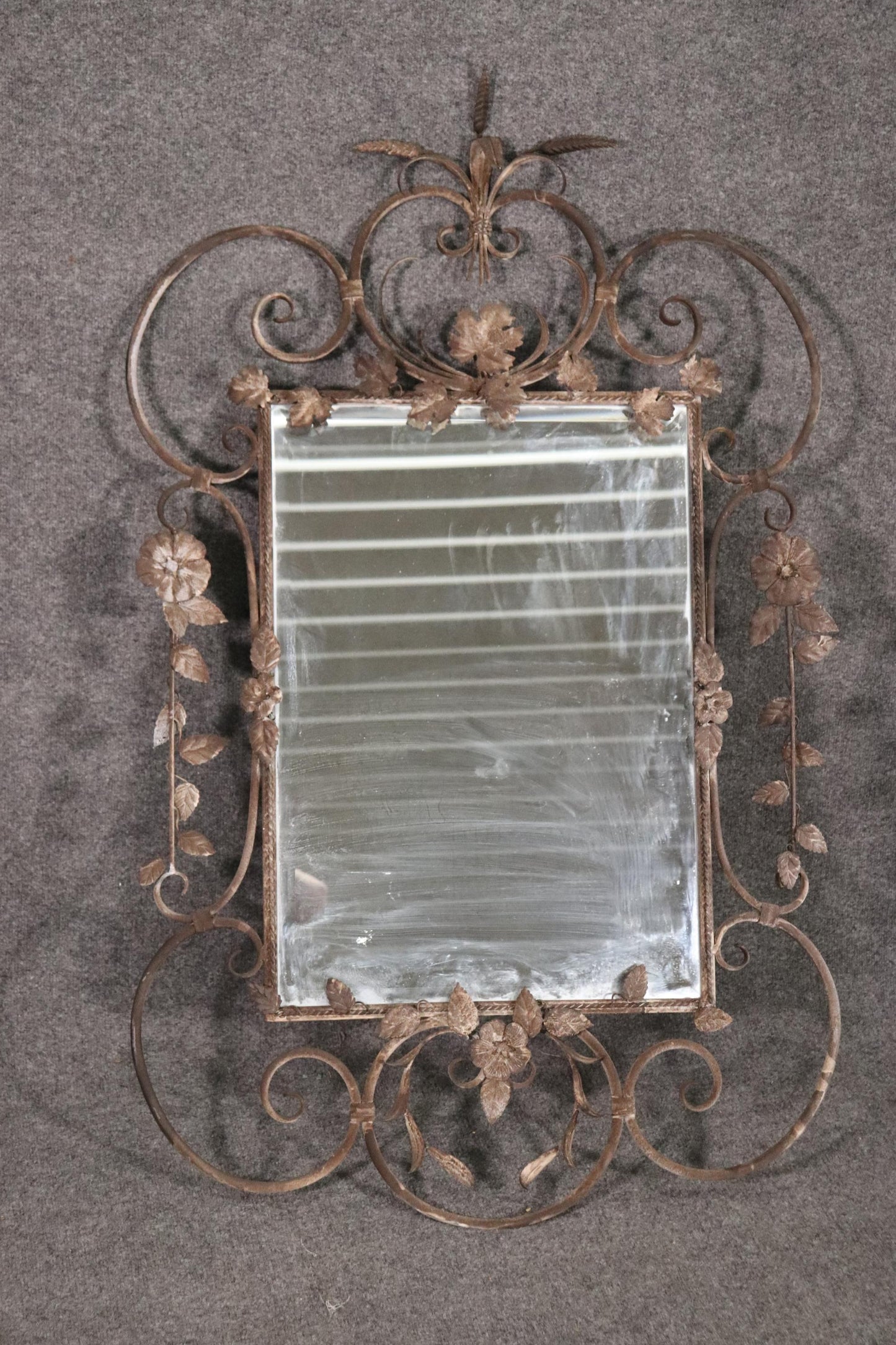 Italian Marble Top Wrought Iron Console Table and Matching Mirror, circa 1920s