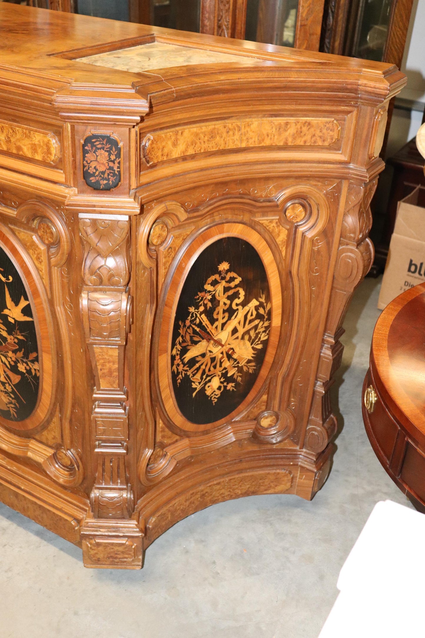 Pottier and Stymus Attributed Circassian Walnut Inlaid Credenza Sideboard