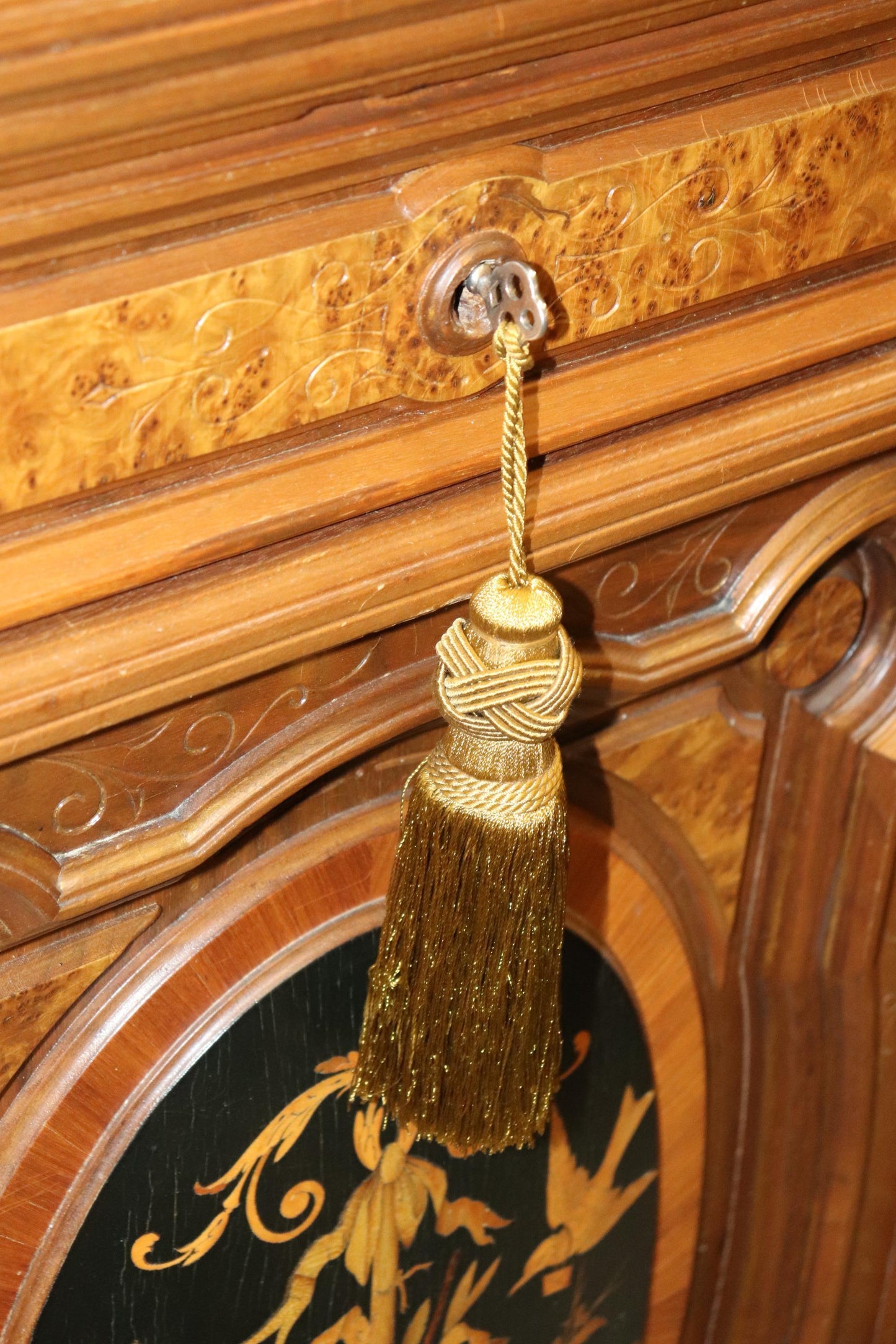 Pottier and Stymus Attributed Circassian Walnut Inlaid Credenza Sideboard