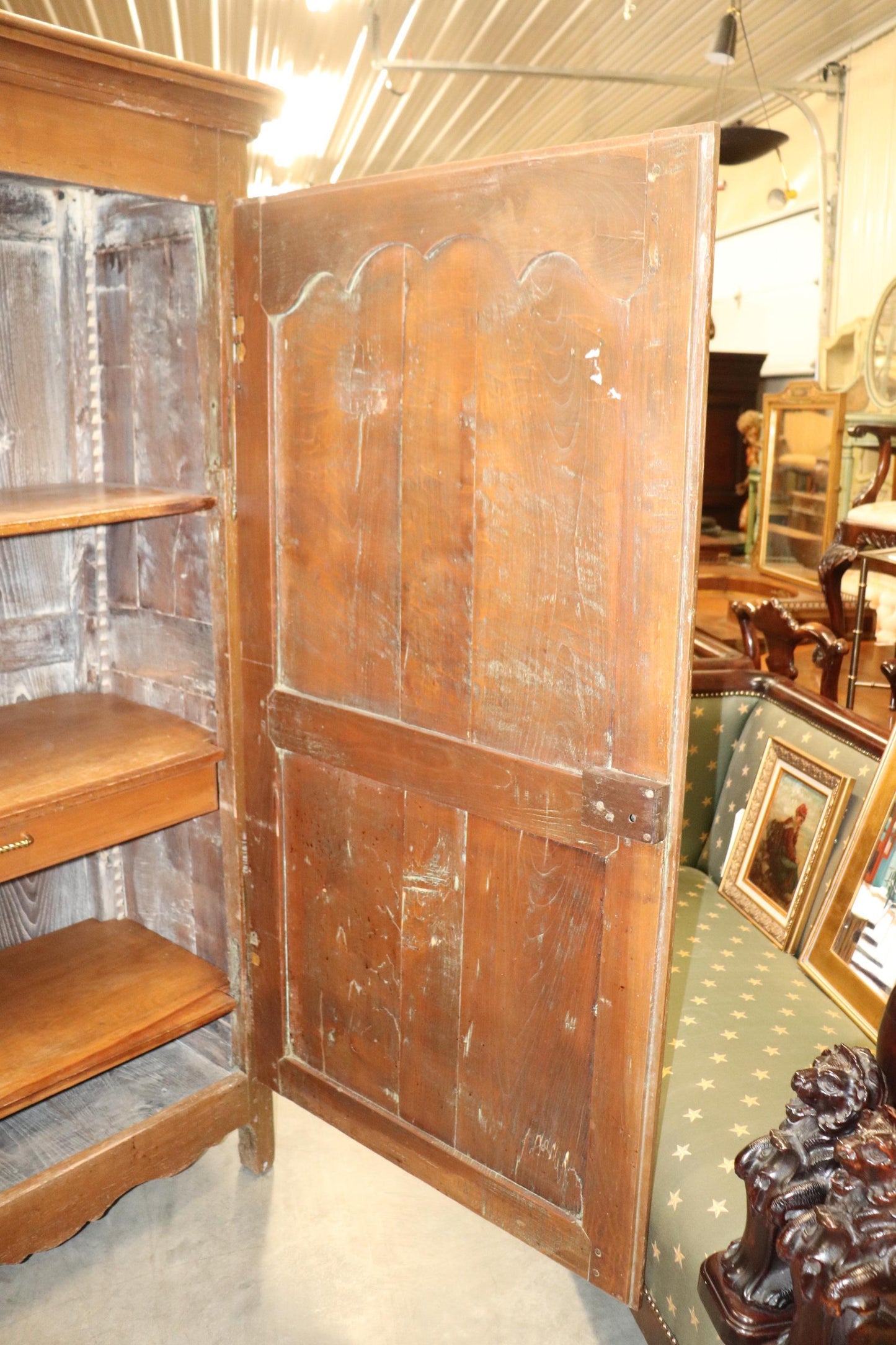 Fine Solid Oak Single Door French Country Armoire Bonnetiere Circa 1840s