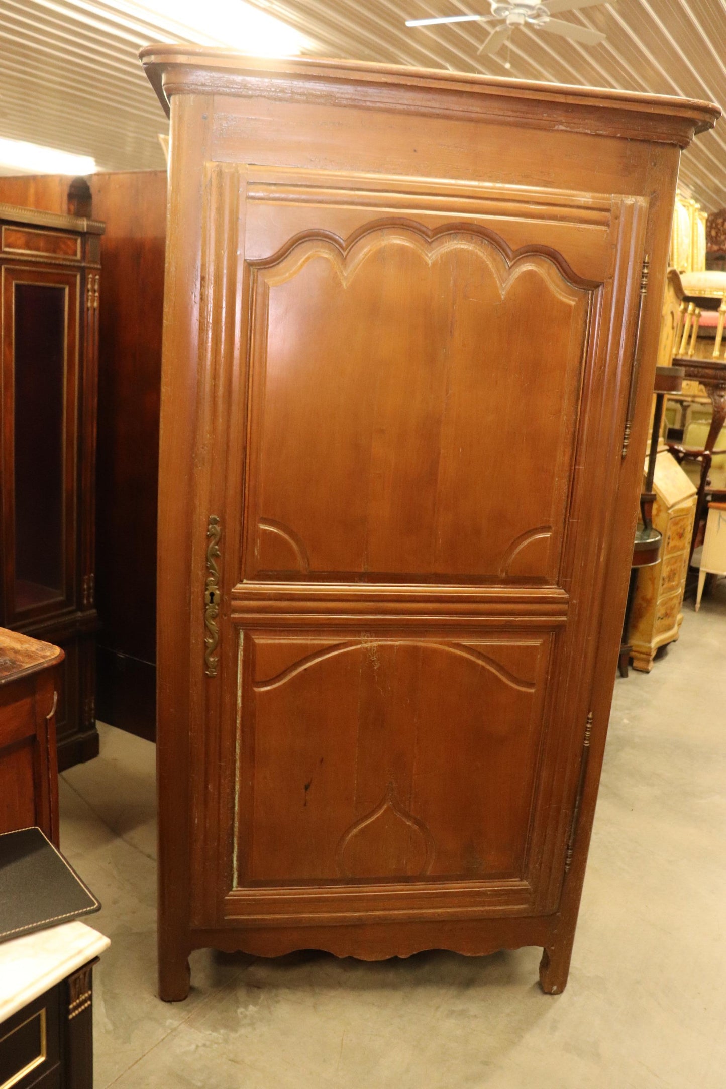 Fine Solid Oak Single Door French Country Armoire Bonnetiere Circa 1840s