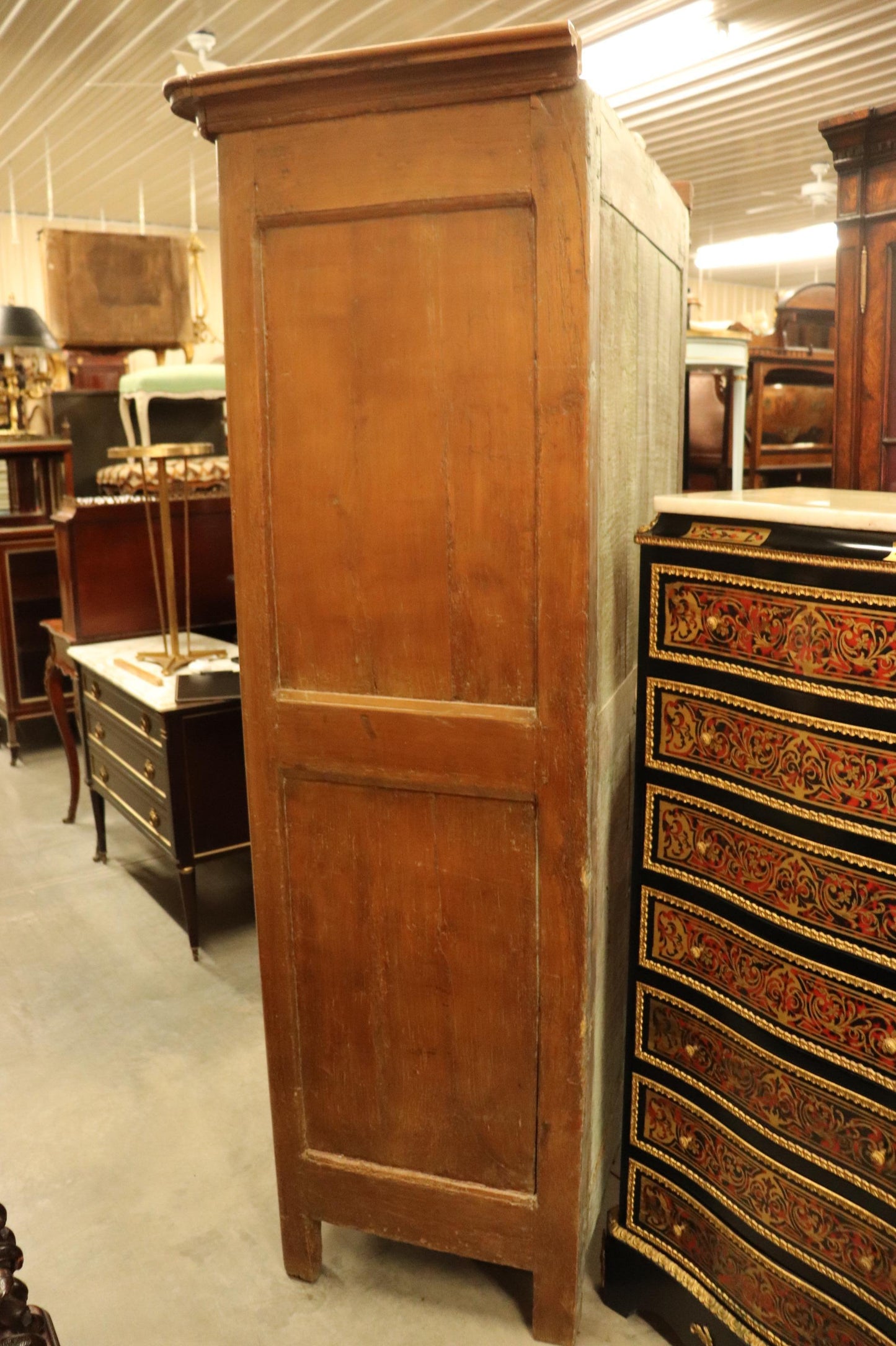 Fine Solid Oak Single Door French Country Armoire Bonnetiere Circa 1840s