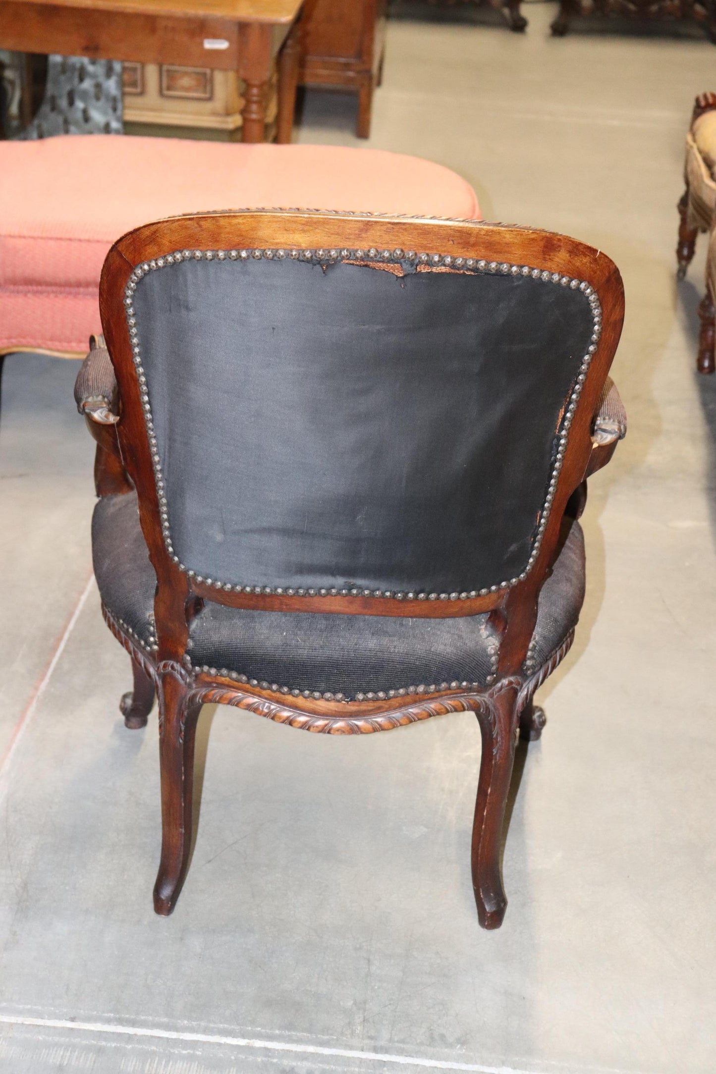 French Louis XV Brown Needlepoint Armchair Circa 1940