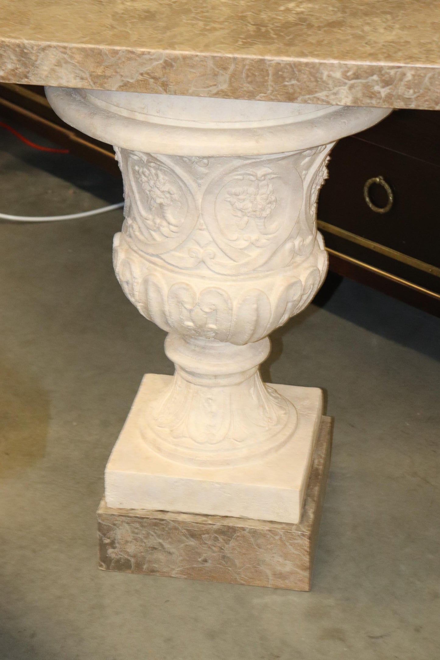 Fine Pair Italian Neoclassical Style Faux Marble Urn Console Tables