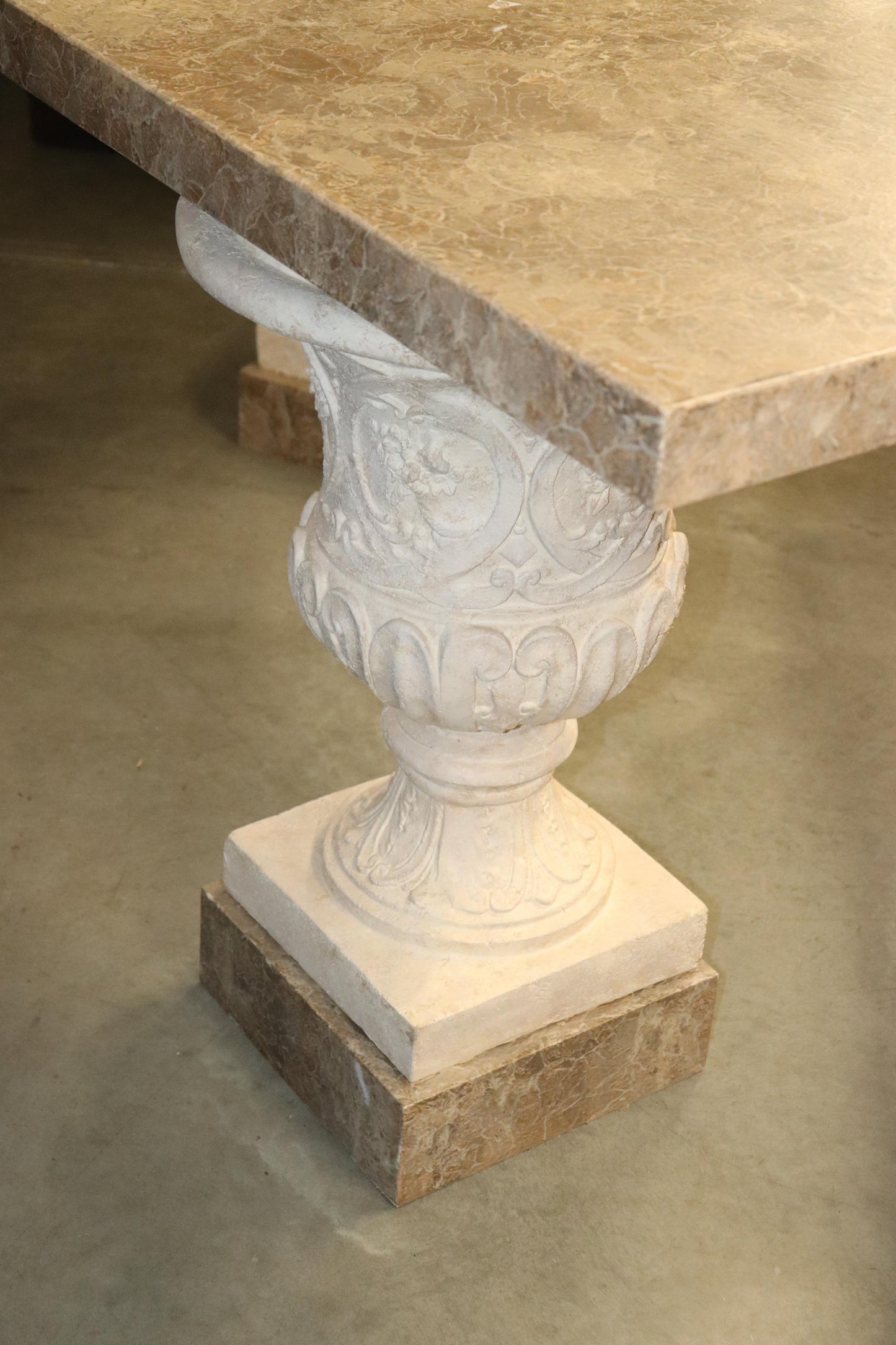 Fine Pair Italian Neoclassical Style Faux Marble Urn Console Tables