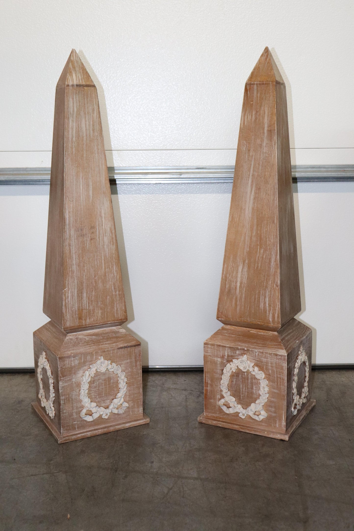 Pair of Neary Cerused Oak Carved Gesso French Obelisks