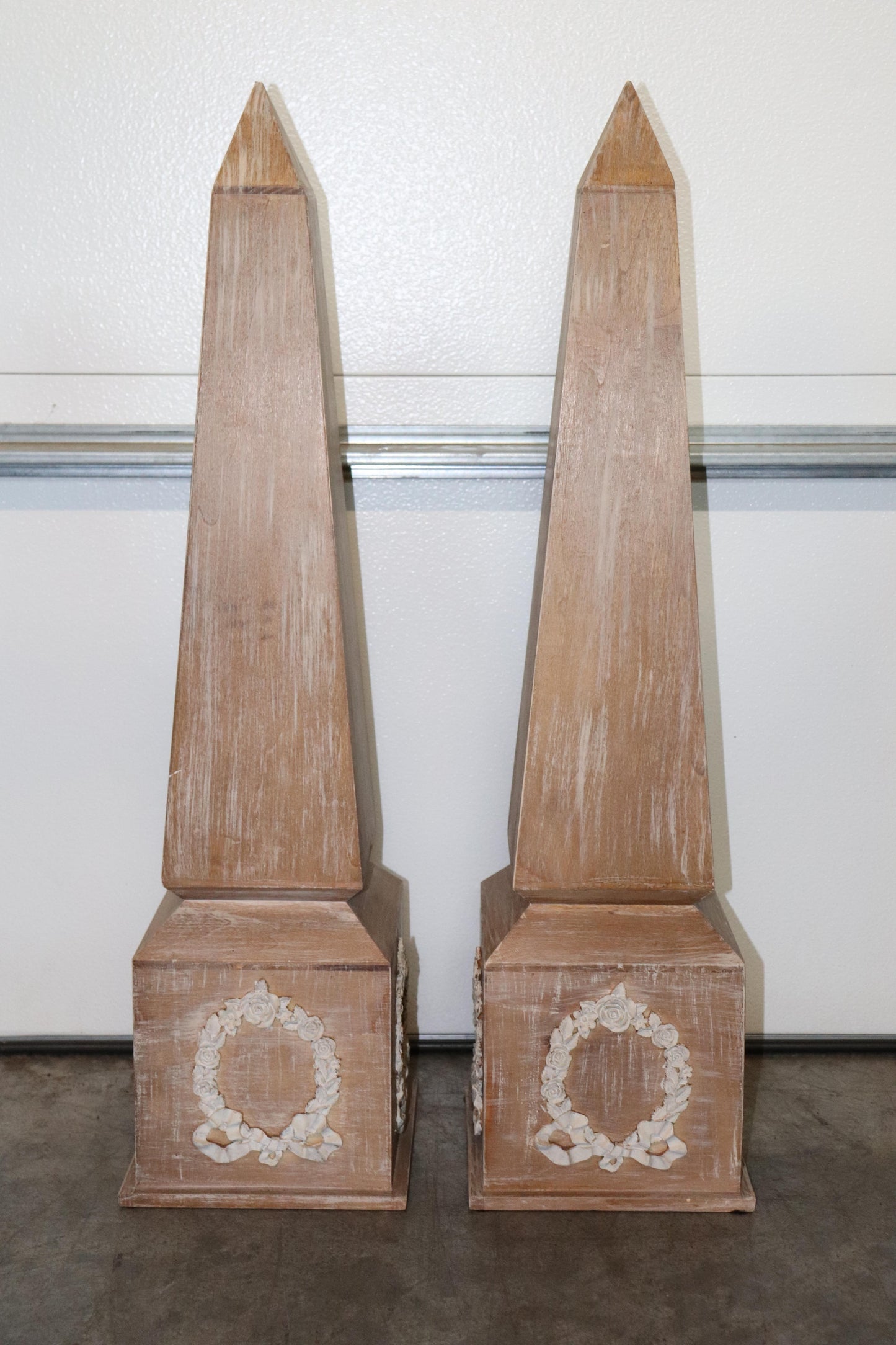 Pair of Neary Cerused Oak Carved Gesso French Obelisks