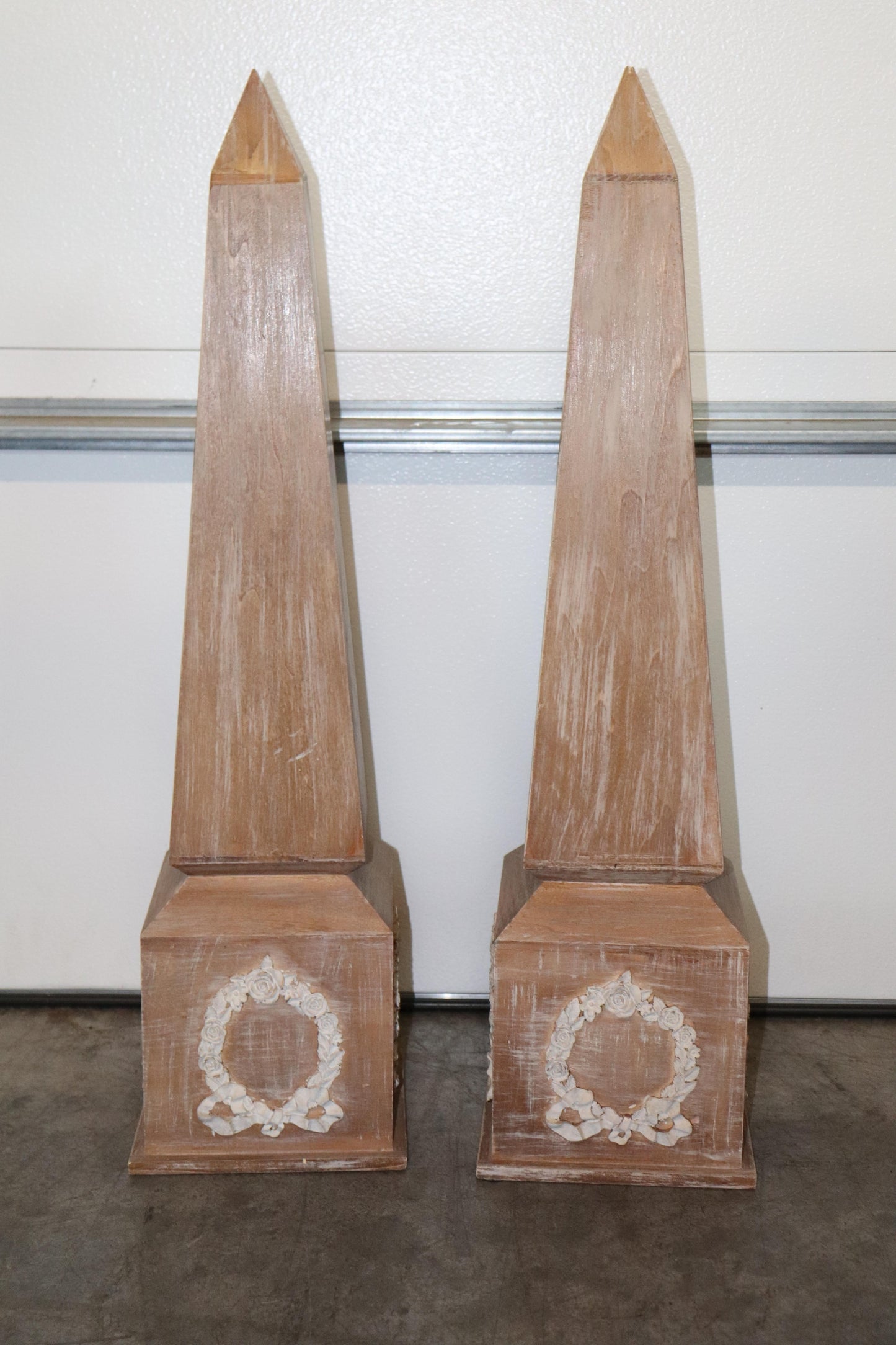 Pair of Neary Cerused Oak Carved Gesso French Obelisks