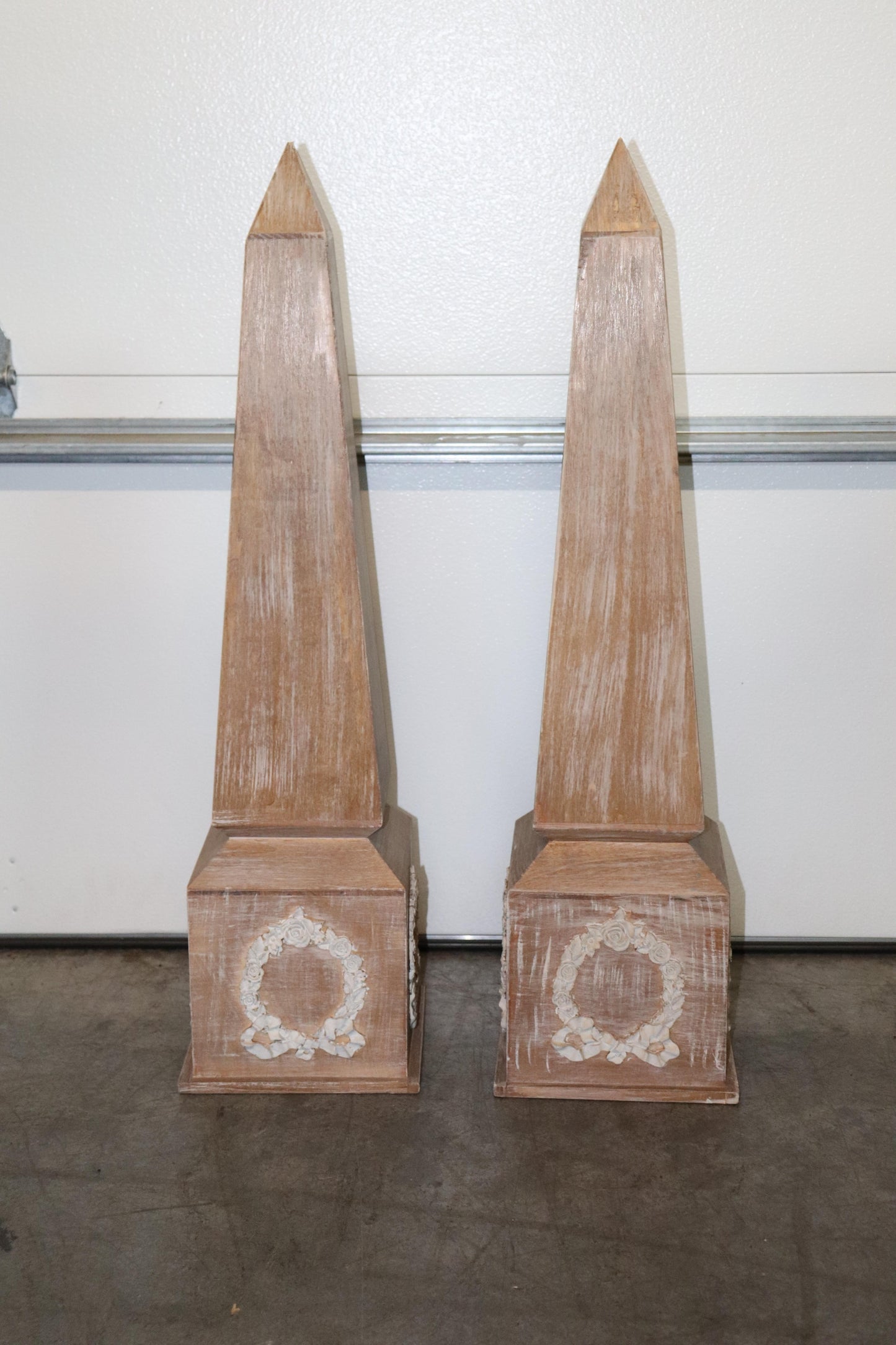 Pair of Neary Cerused Oak Carved Gesso French Obelisks