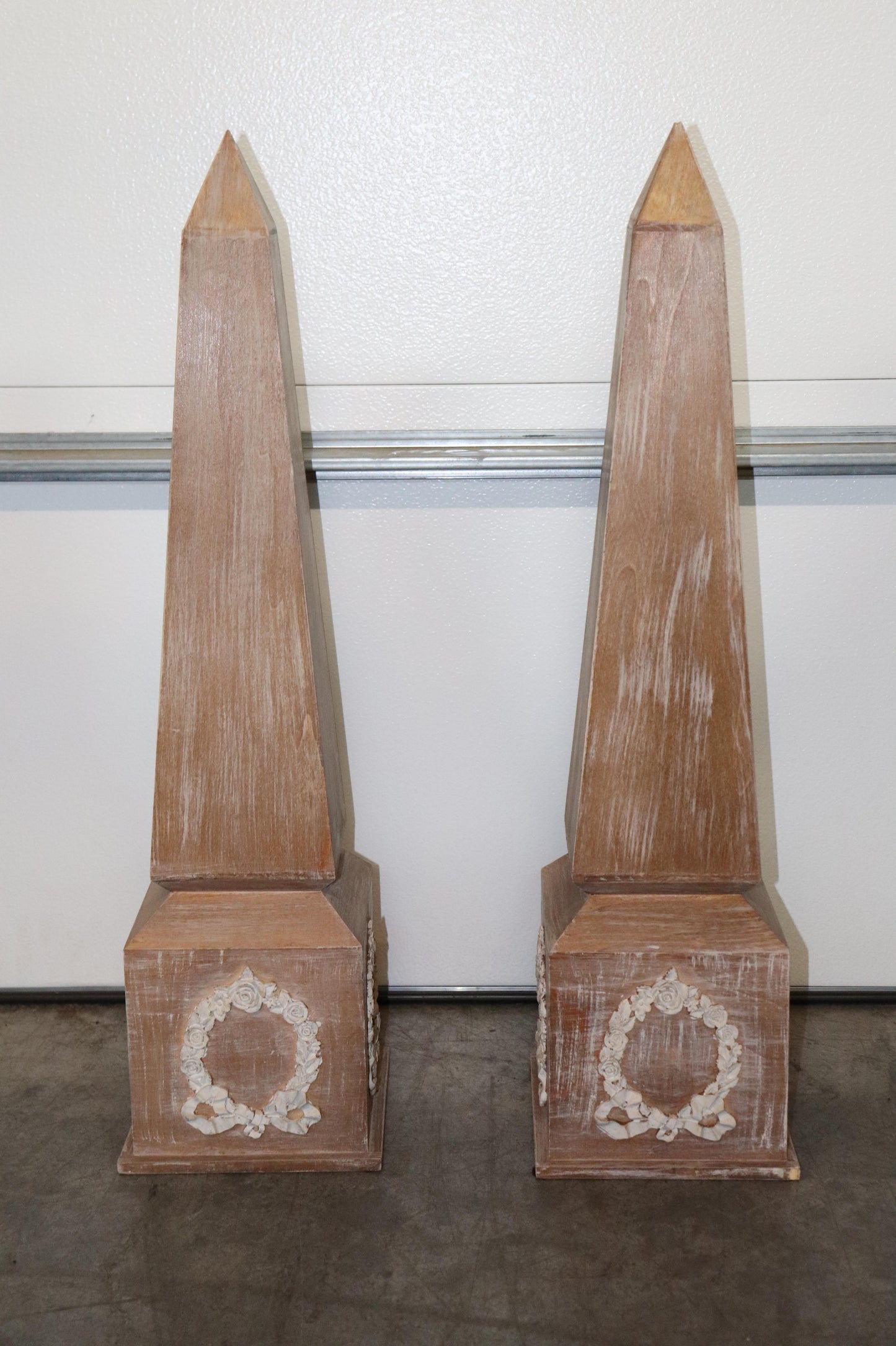 Pair of Neary Cerused Oak Carved Gesso French Obelisks