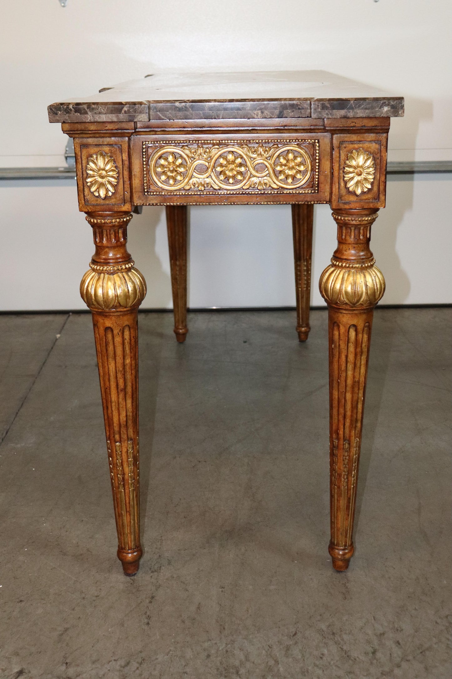 Quality Maitland Smith Varigated Marble Top Gilded Directoire Console Table