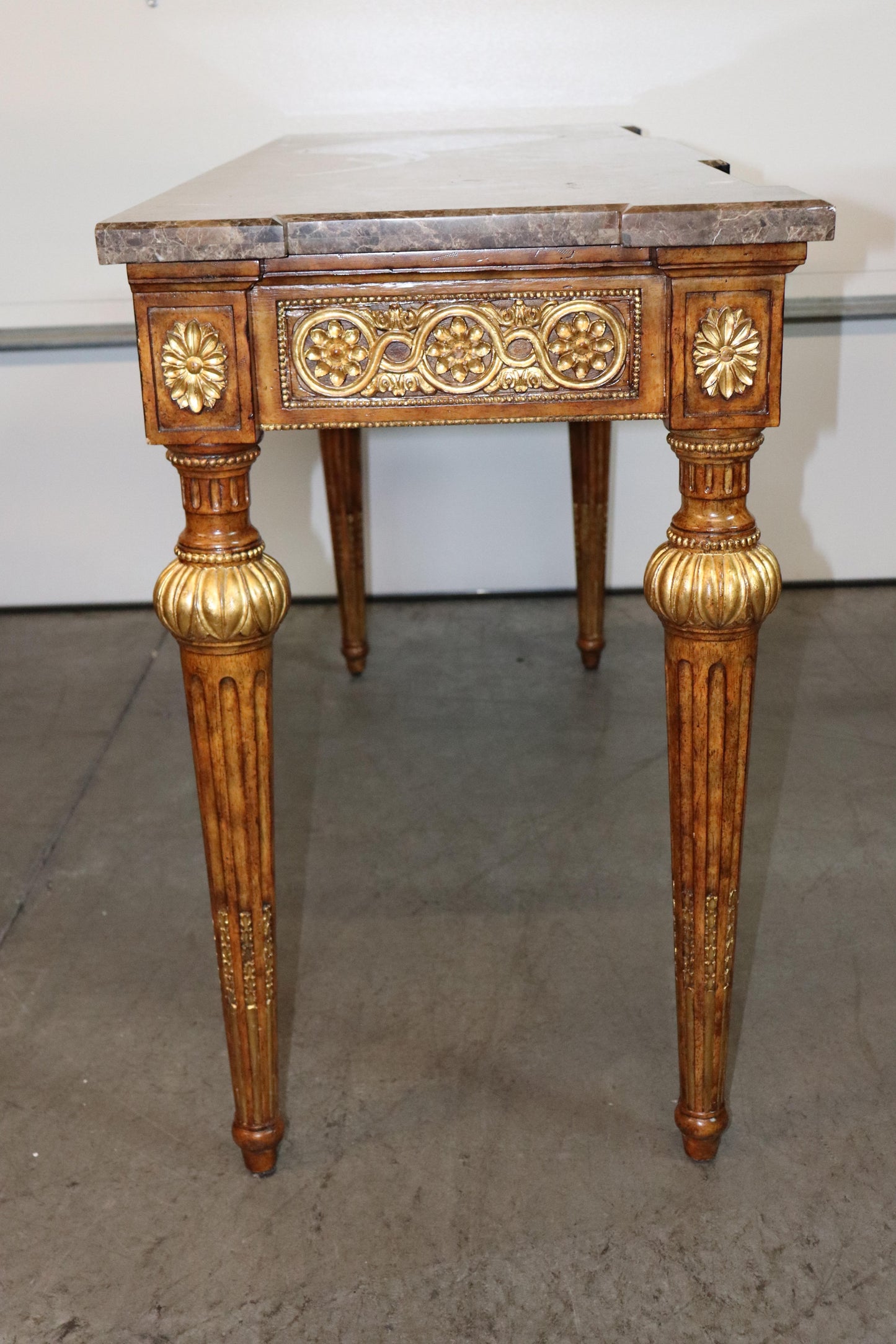 Quality Maitland Smith Varigated Marble Top Gilded Directoire Console Table