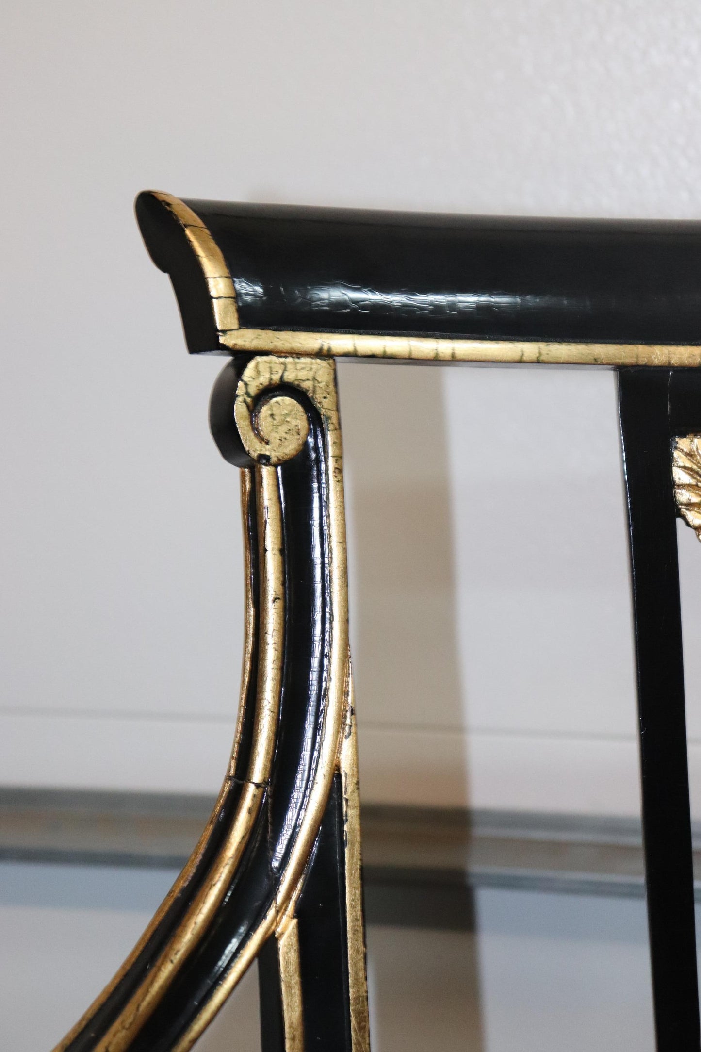 French Empire Style Ebonized Giltwood Carved Dolphins Settee Circa 1950