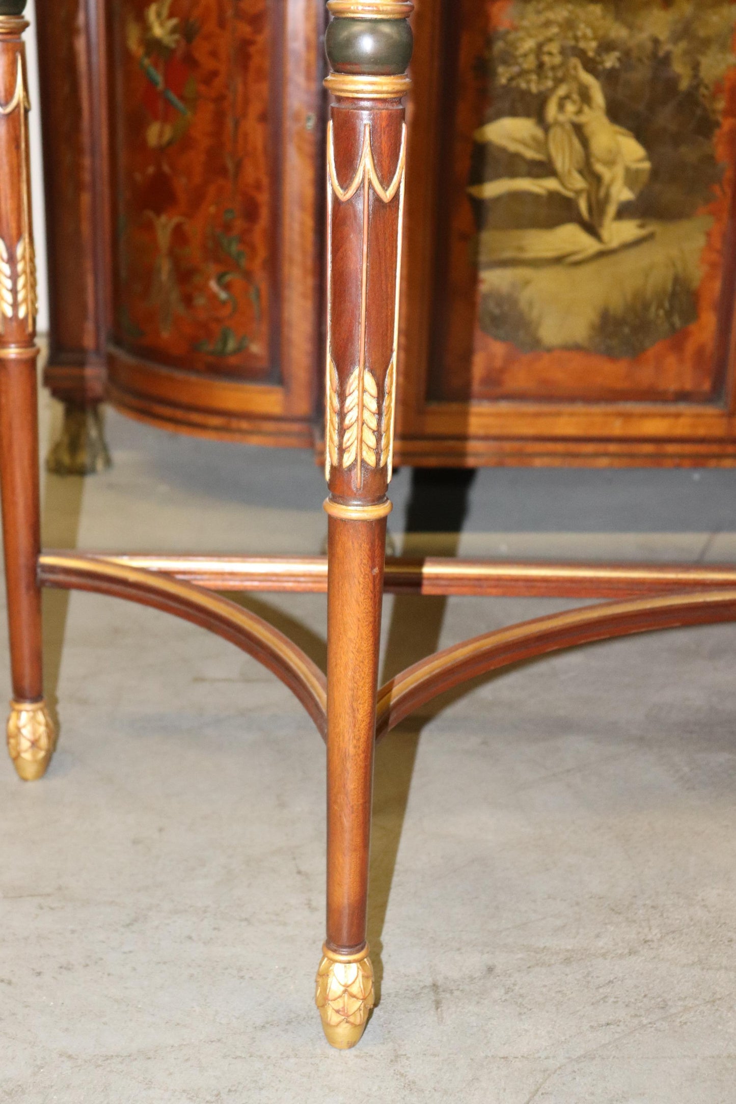 Fine Quality Paint Decorated Adams Satinwood Demilune Console Tables Circa 1900