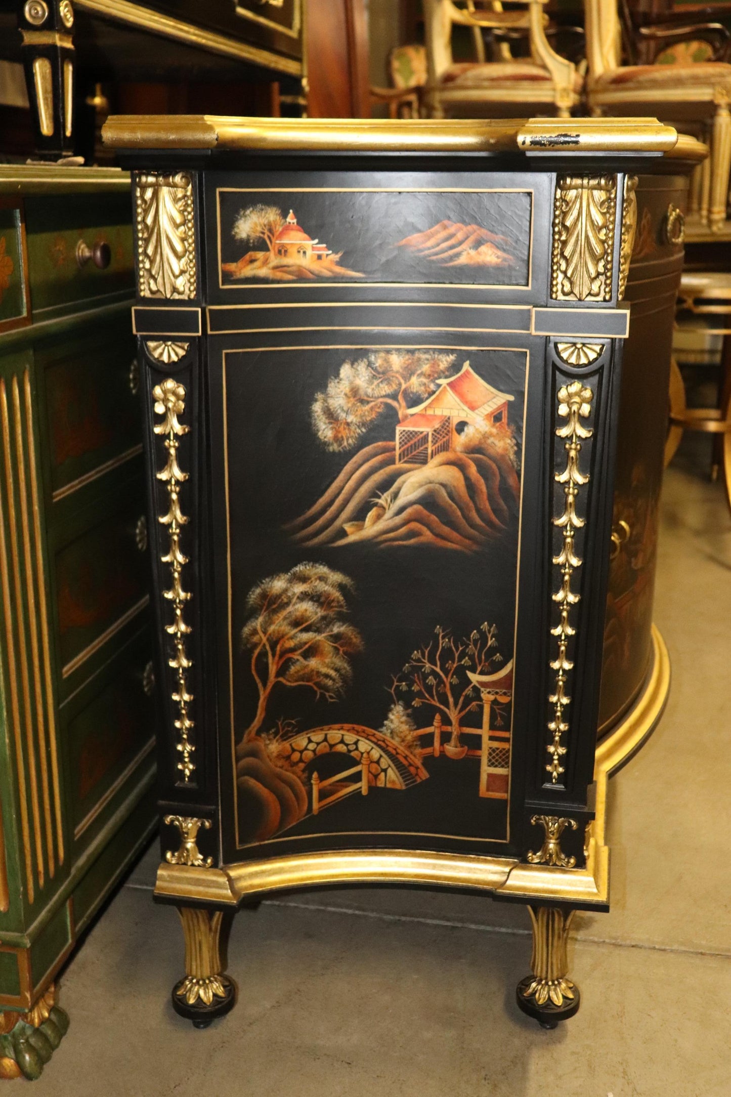 John Widdicomb Chinoiserie Paint Decorated Commode Buffet with Gilded Details