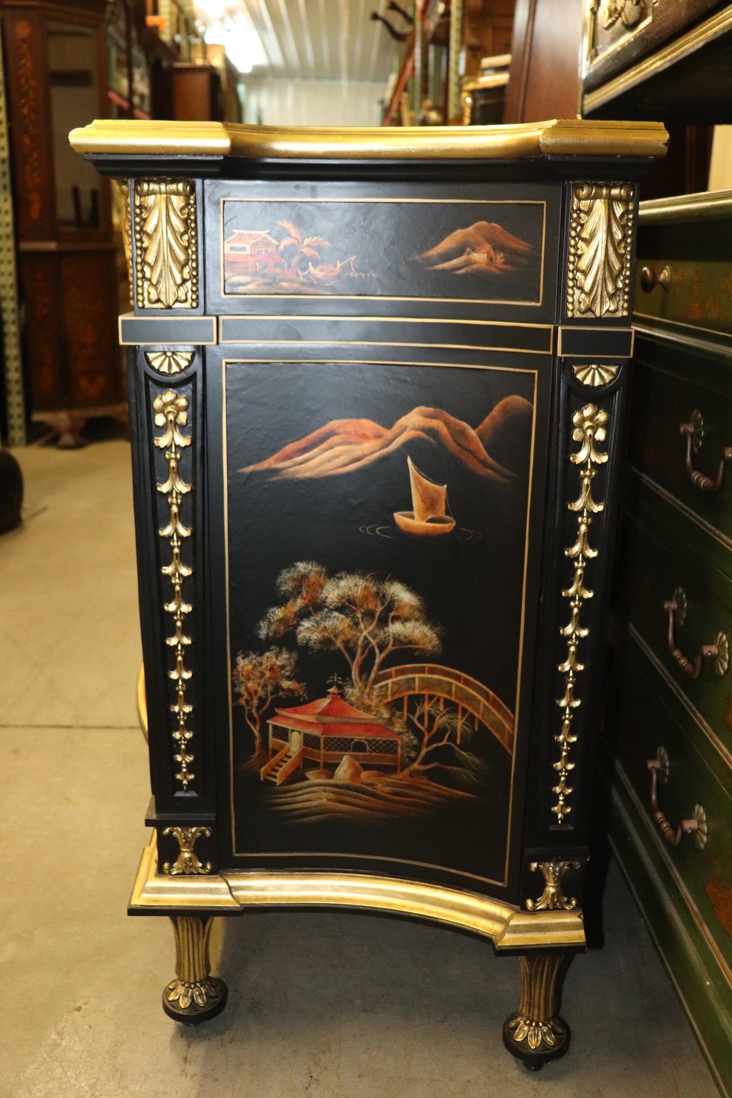 John Widdicomb Chinoiserie Paint Decorated Commode Buffet with Gilded Details